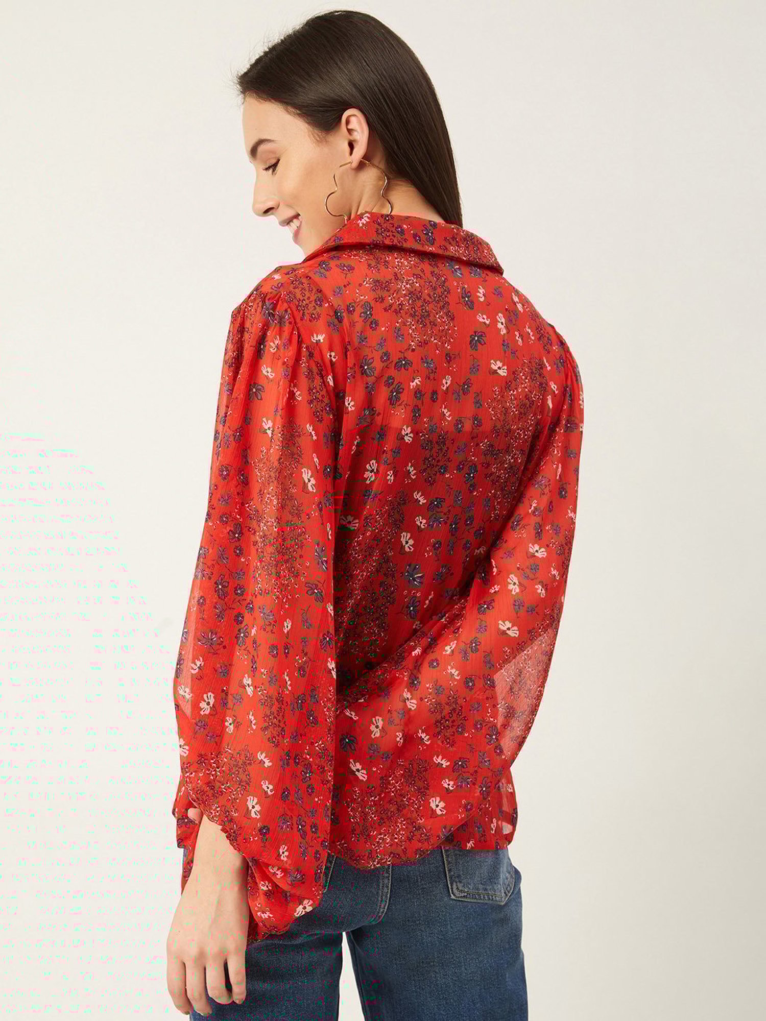 Anvi Be Yourself Red Floral Print Shirt