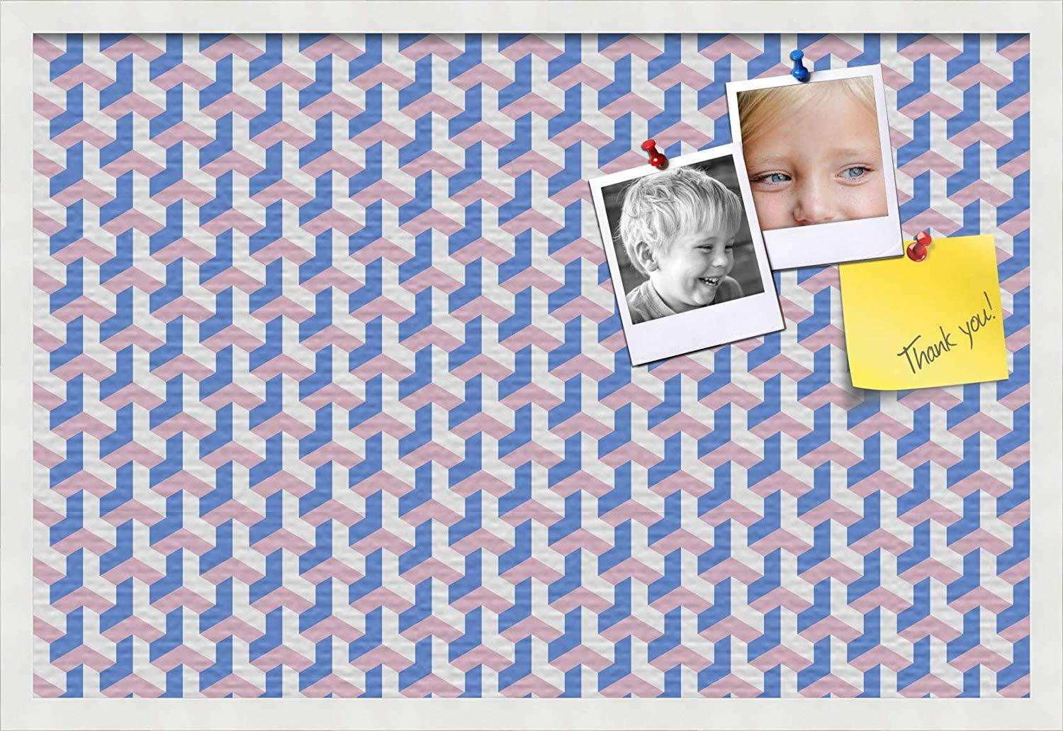 PinPix custom printed pin cork bulletin board made from canvas, Baus Blue Pink 30x20 Inches (Completed Size) and framed in Satin White Frame (PinPix-Group-65)