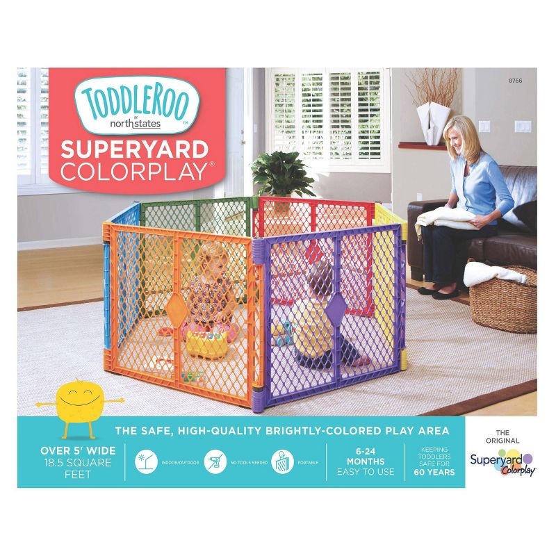 Toddleroo By North States Superyard Colorplay 6 Panel Freestanding Gate