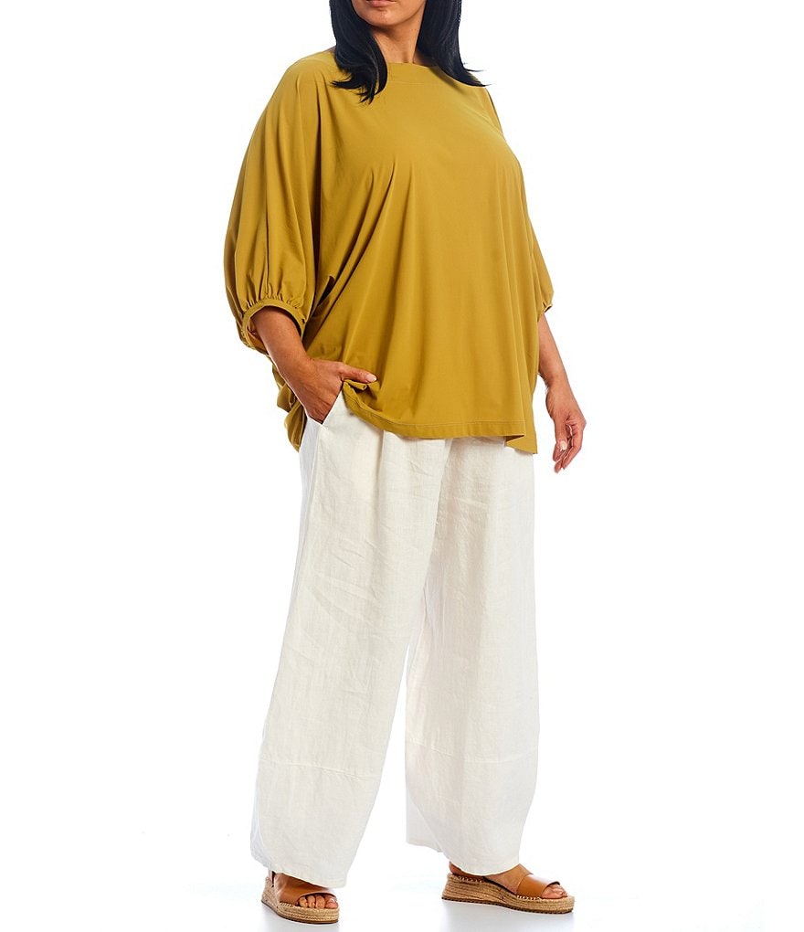 Bryn Walker Plus Size Wilder Microfiber Jersey Dolman Gathered Band 3/4 Sleeve Tunic