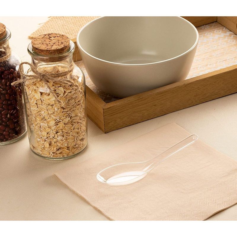 Juvale 100 Pack Disposable Clear Plastic Chinese Soup Spoons, for Appetizer, Ramen, Pho, 4.5 x 1.2 In