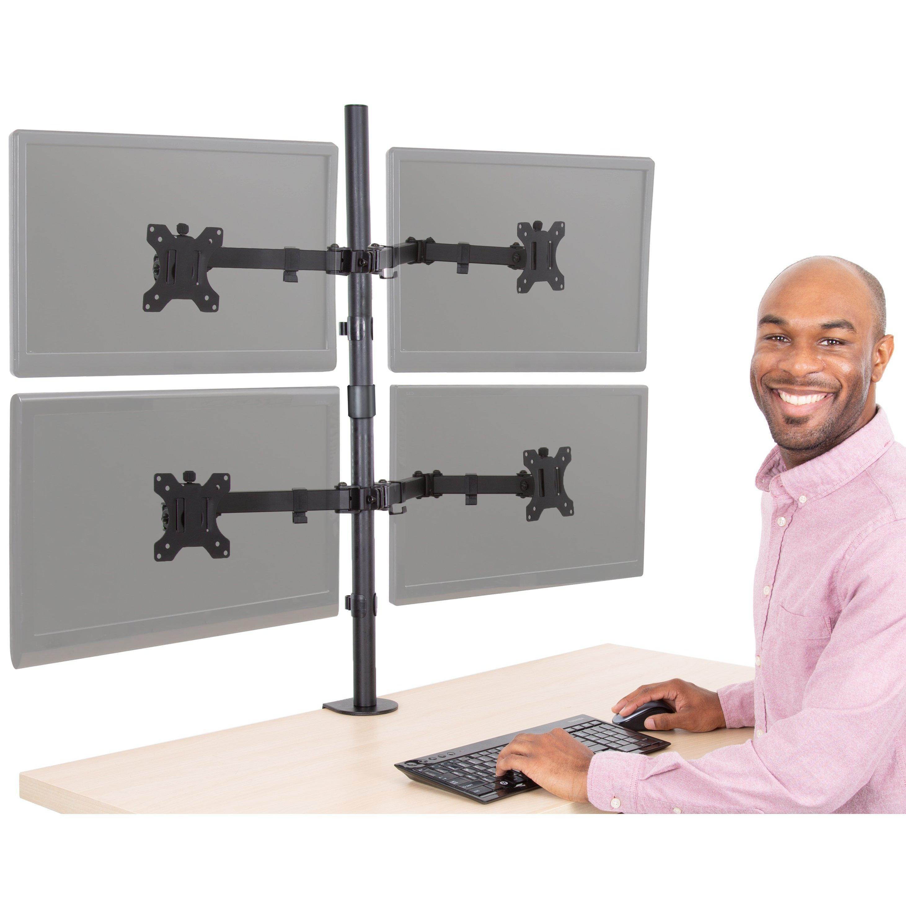 4 Monitor Mount Desk Stand | Height Adjustable Quad Monitor Stand with Full Articulation VESA Mounts | Fits Most LCD/LED Monitors 13-32 Inches (Four Monitor Clamp)