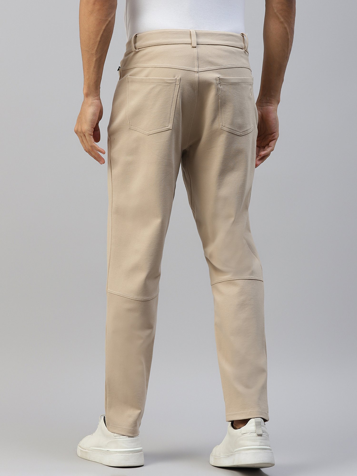 Slowave Beige Regular Fit Flat Front Trousers