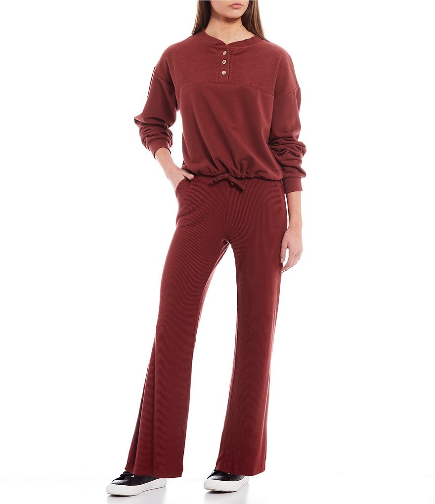 Roxy Coordinating High-Waist Cha Cha Cozy Flared Ribbed Pants