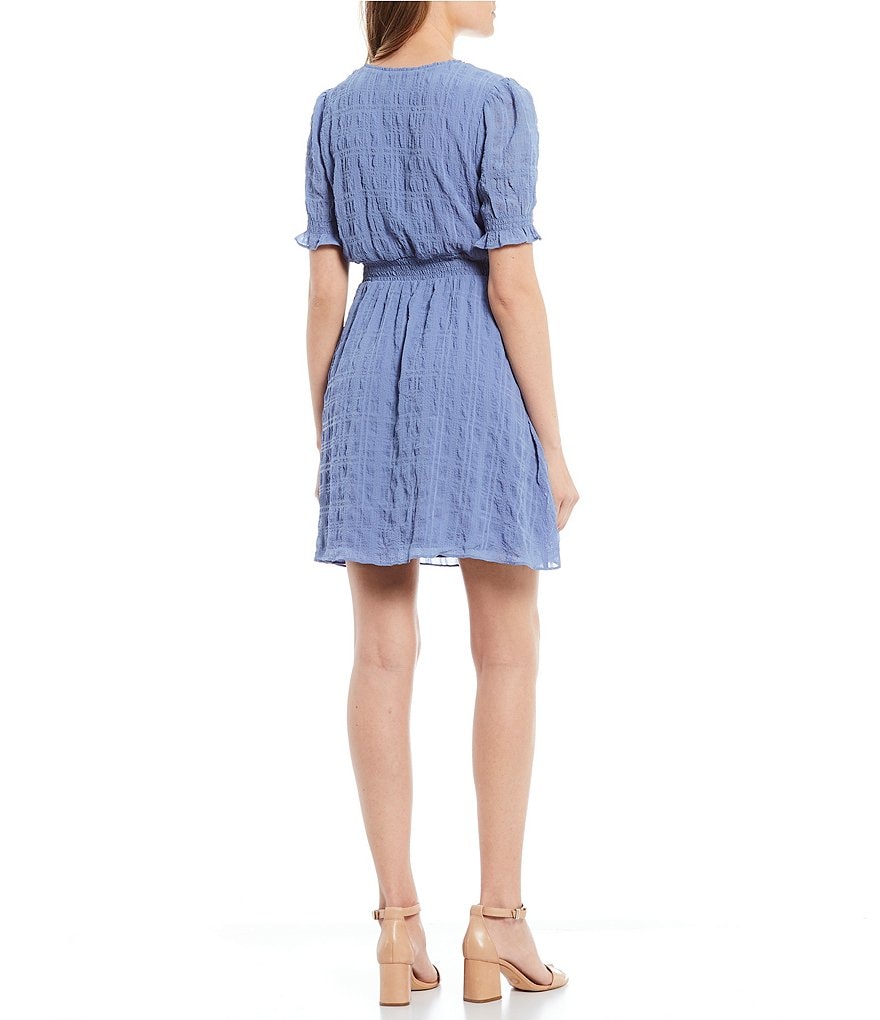 I.N. San Francisco Short-Sleeve Smocked Waist Woven Dress