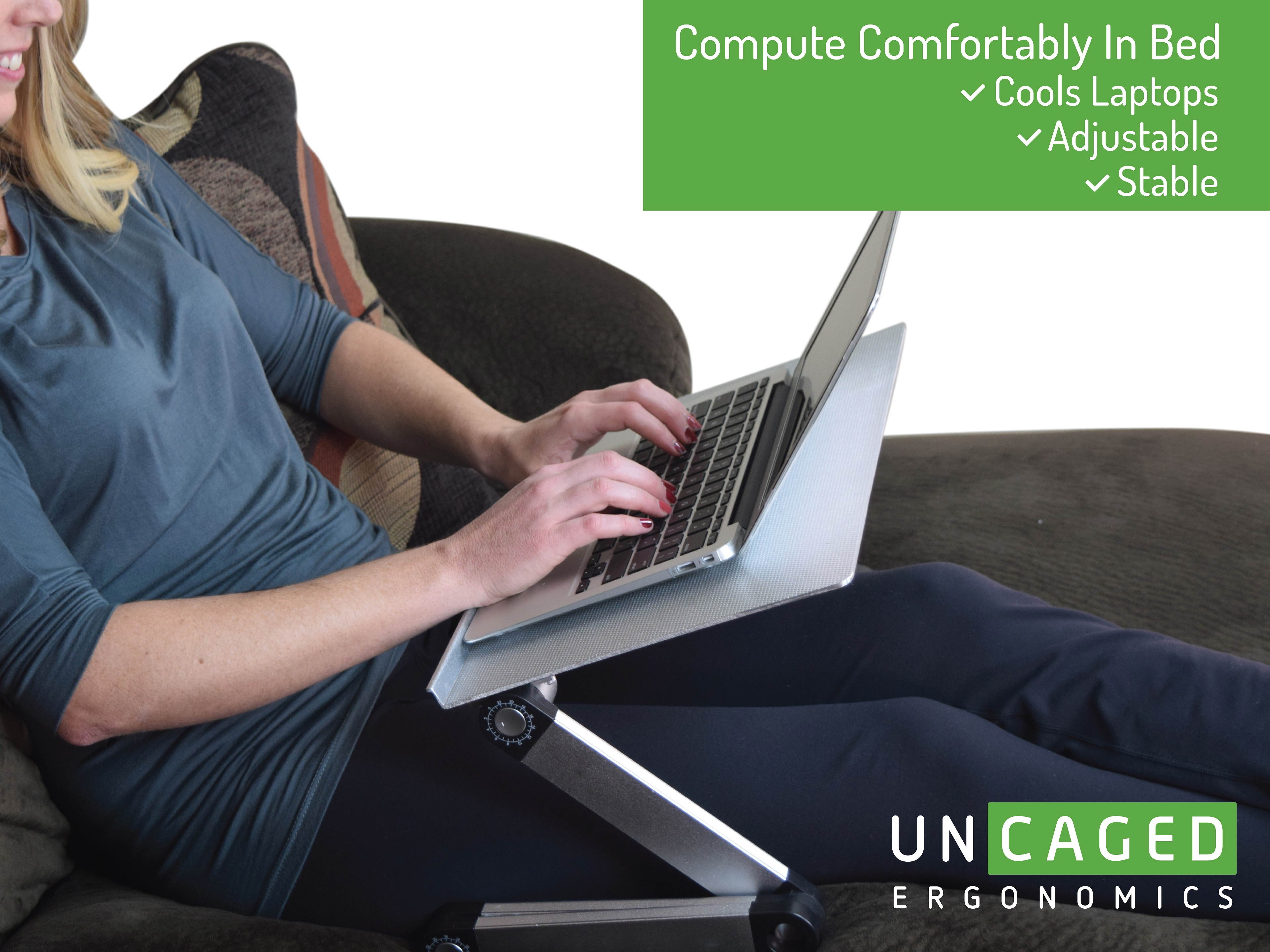 WorkEZ Executive Adjustable Ergonomic Laptop Cooling Stand Lap Desk for Bed Couch with 2 Fans & 3 USB Ports Folding Aluminum Desktop Riser Tray Height Tilt Angle Portable MacBook Cooler Cooling, Black