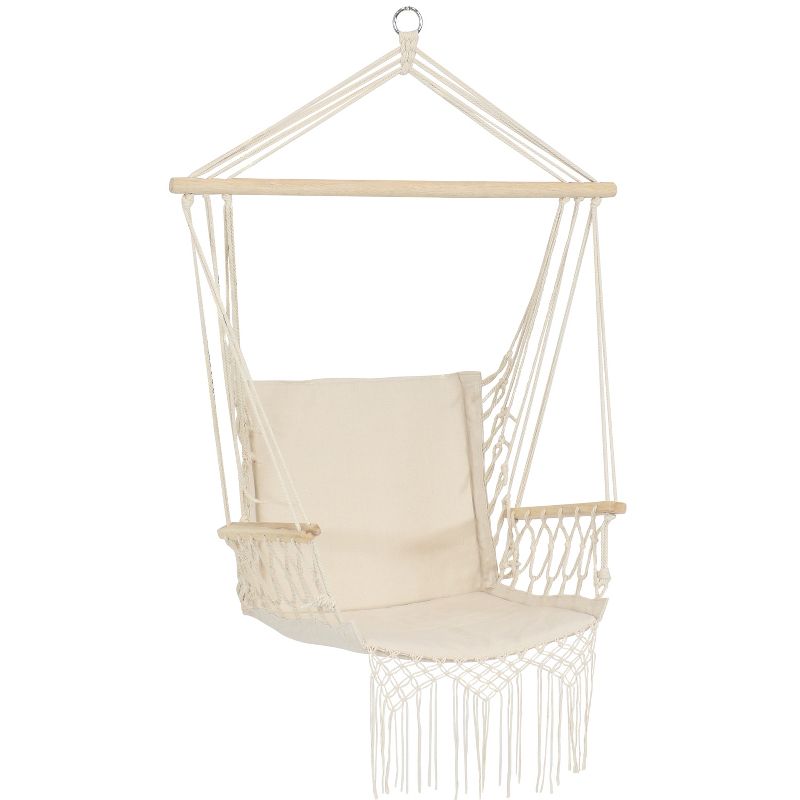 La Siesta HAL21-1 Habana Organic Cotton Lounger Comfortable Indoor Outdoor Hammock Chair with Suspension Set and Bamboo Spreader, Nougat