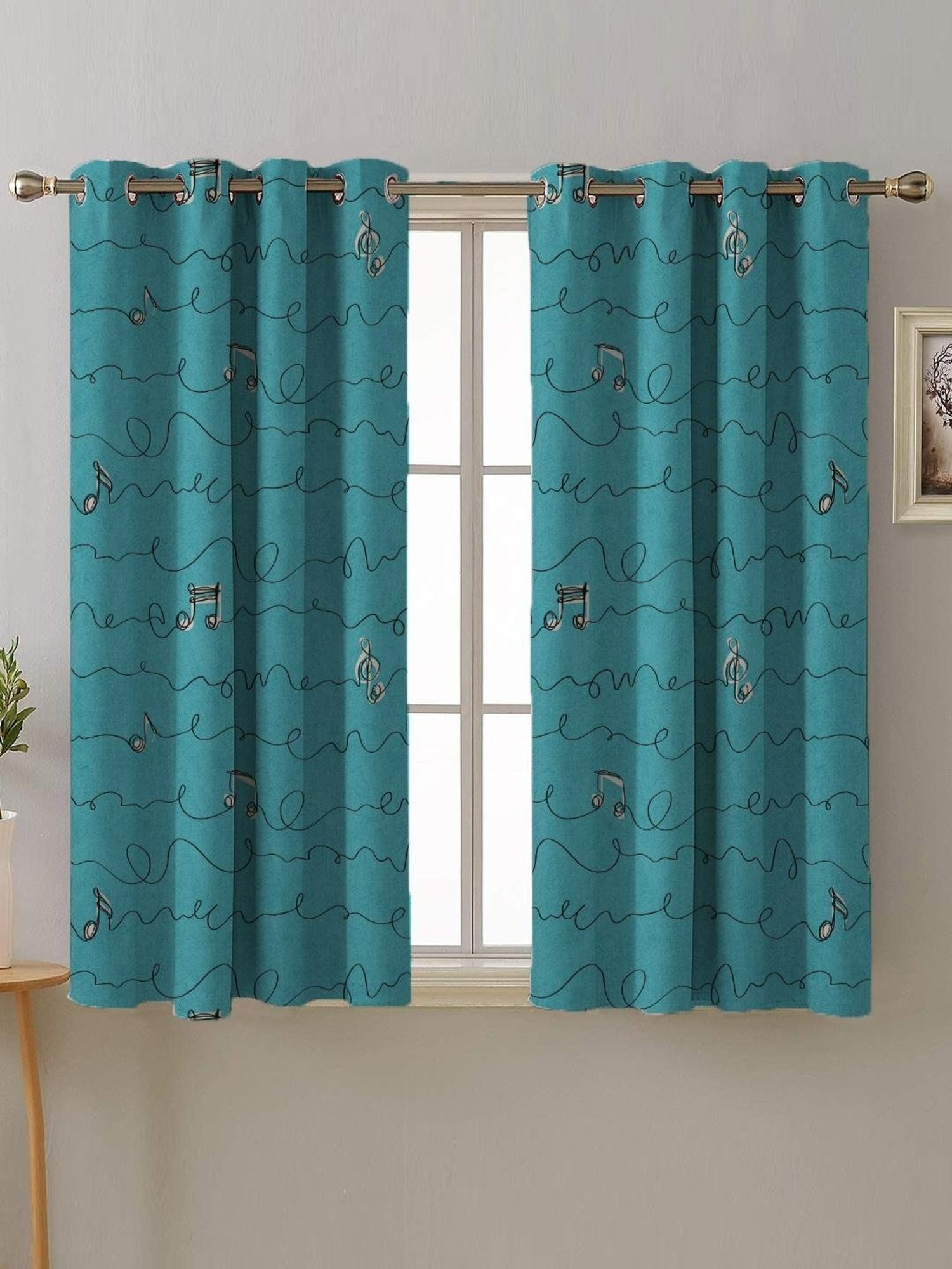 SPACES DRAPE STORY Elegent Digital Print Blue Polyester 5 ft Window Curtains - Set of 2