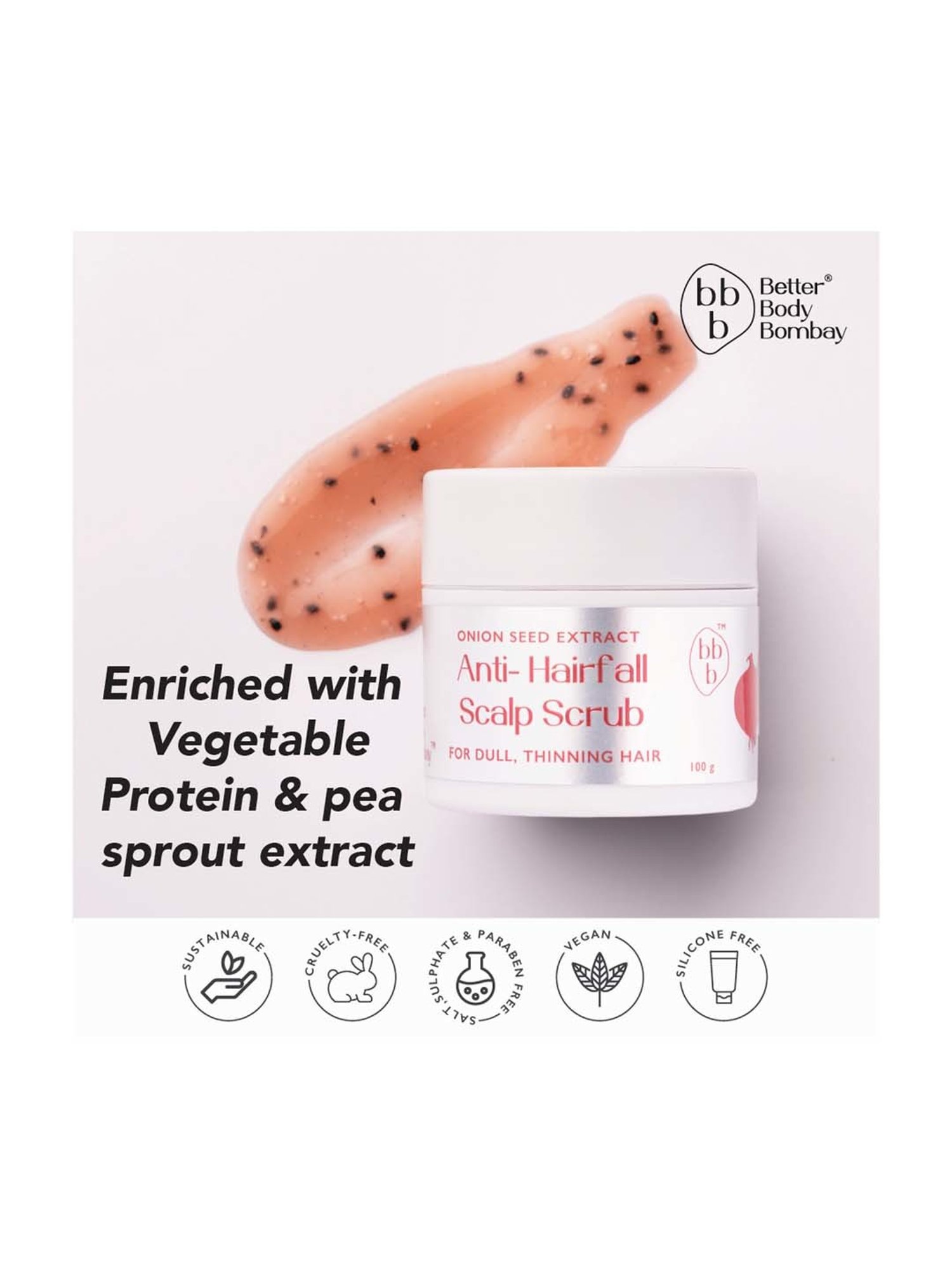 bbb Better Body Bombay Onion Seed Extract Anti-Hairfall Scalp Scrub - 100 gm