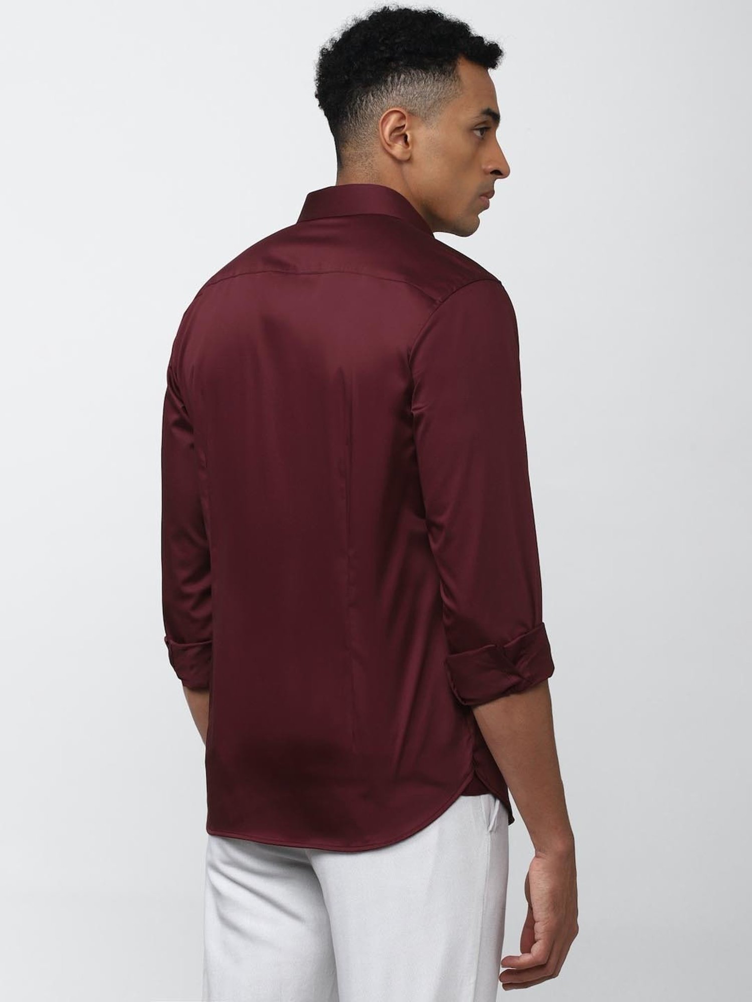 V Dot Maroon Cotton Slim Fit Shirt