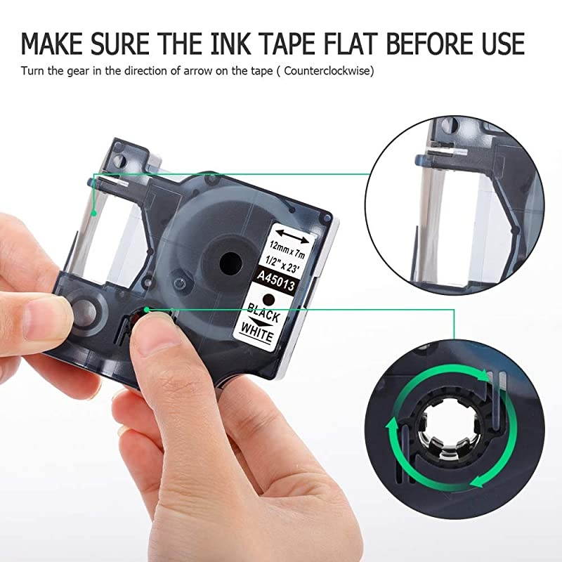 Compatible Label Tape Replacement for Dymo D1 Label Cassette 1/2 Inch x 23 Feet, 45013 S0720530 Compatible with Dymo LabelManager 150 160 210D 280 Label Maker Refills, Black on White, 4-Pack