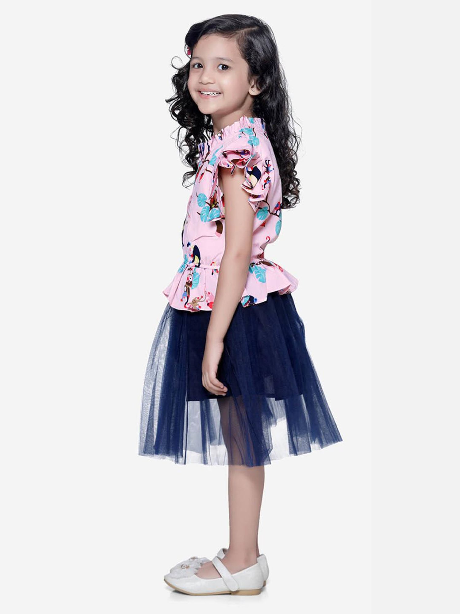LilPicks Kids Pink & Navy Printed Dress