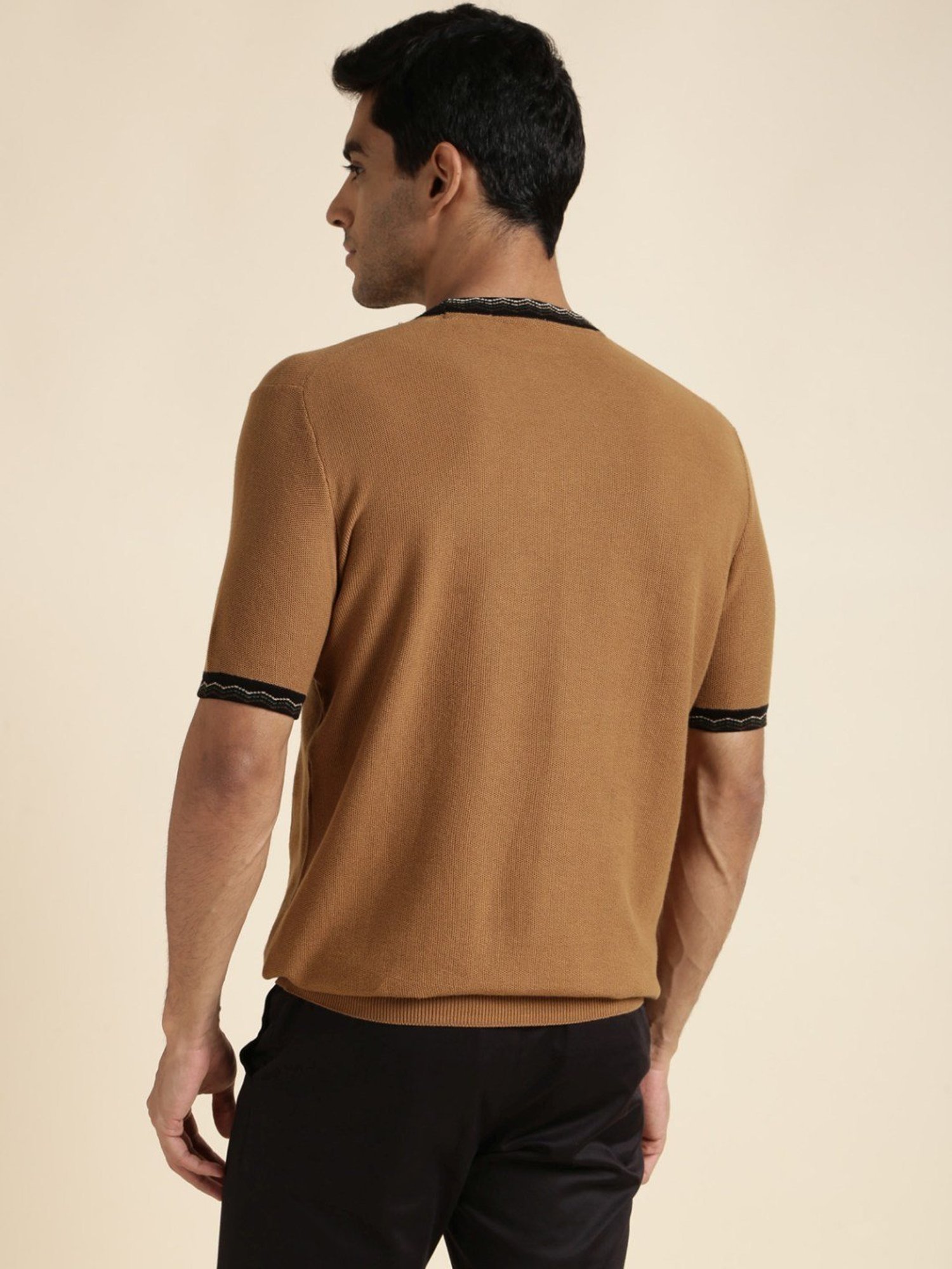Andamen Brown Regular Fit Self Pattern T-Shirt