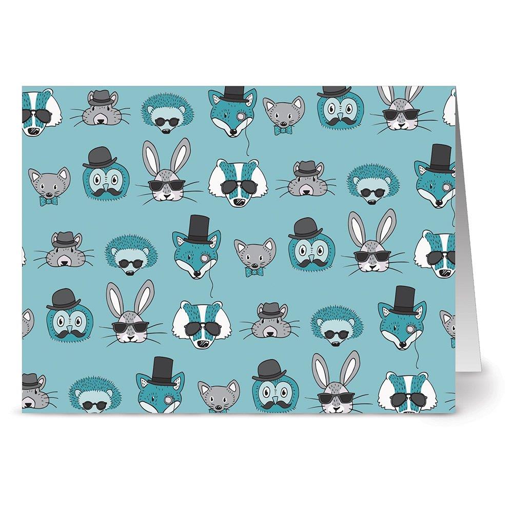 72 Note Cards - Funky Forest Friends - 6 Designs - Blank Cards - Gray Envelopes Included