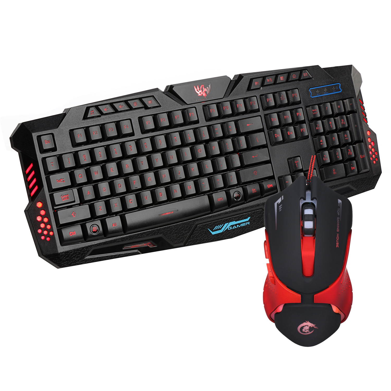 HXSJ J70 Cracked Three Color Backlit USB Wired Gaming Keyboard and Mouse Set for Gamer Working