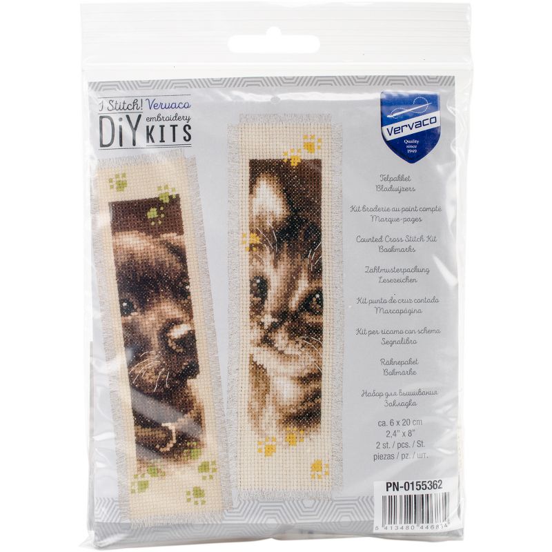 Vervaco Counted Cross Stitch Kit 3"X6"-Cat & Dog Bookmarks On Aida (14 Count)