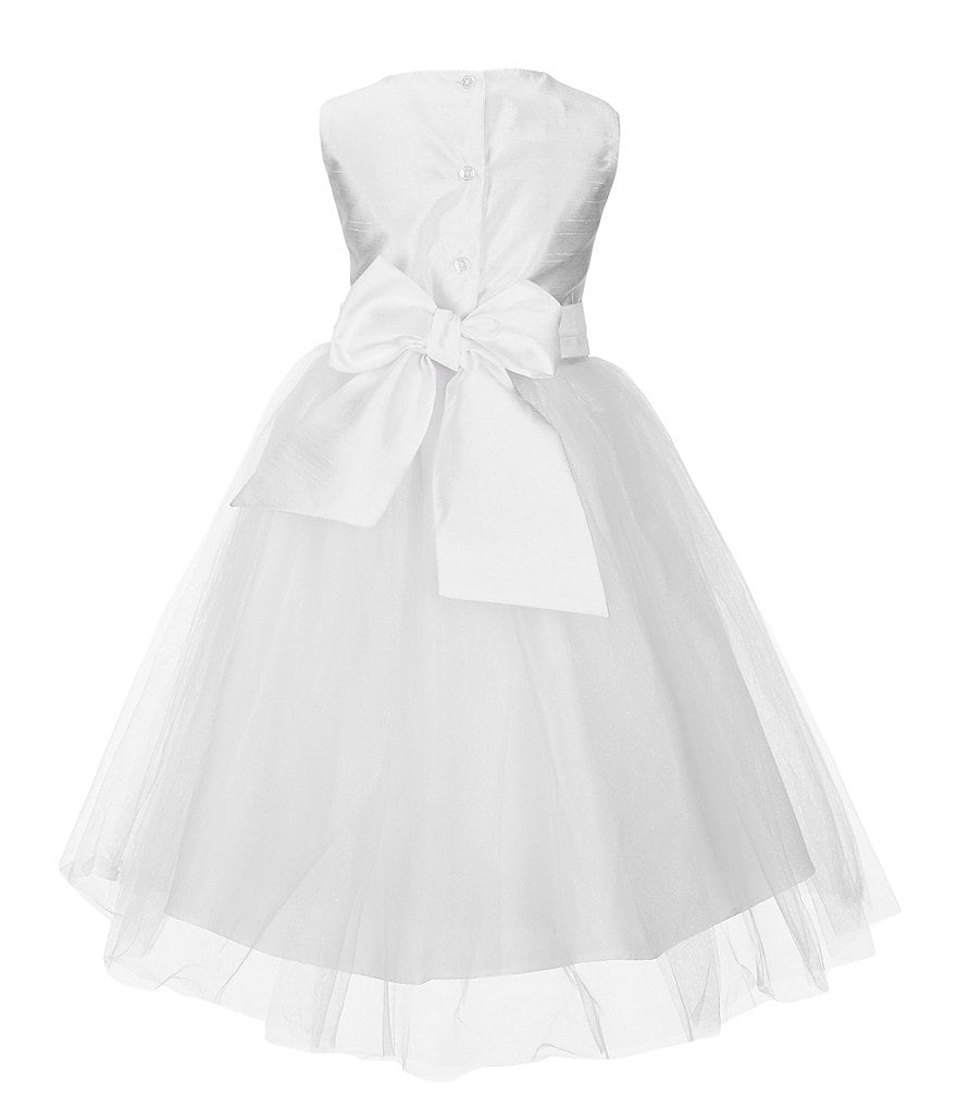 Rare Editions Little Girls 2T-6X Bow-Waist Satin/Jacquard-Stripe Hi-Low Ballgown