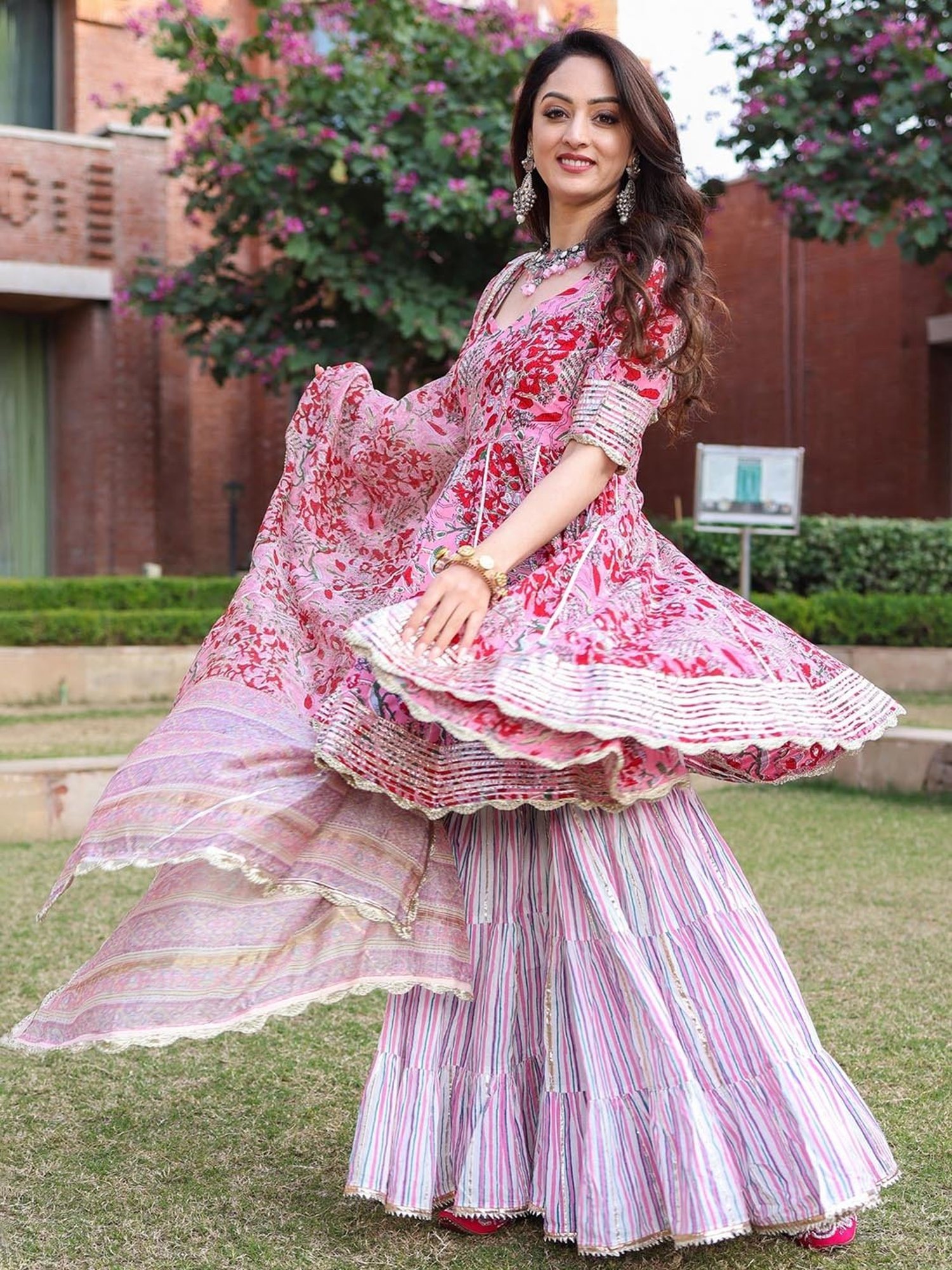 AACHHO Tickled Pink Handblock Sharara Set