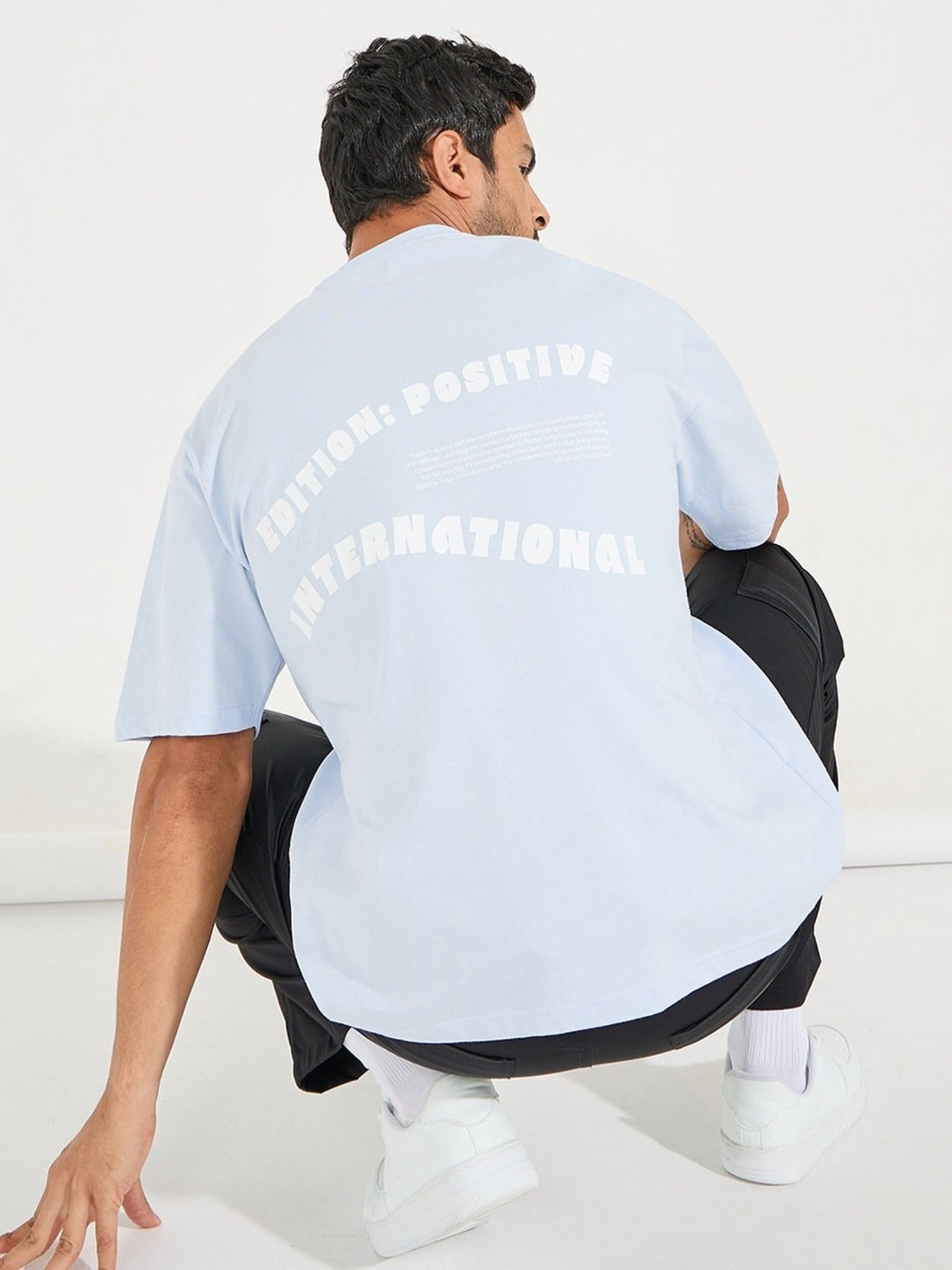 Styli Light Blue Oversized Printed T-Shirt