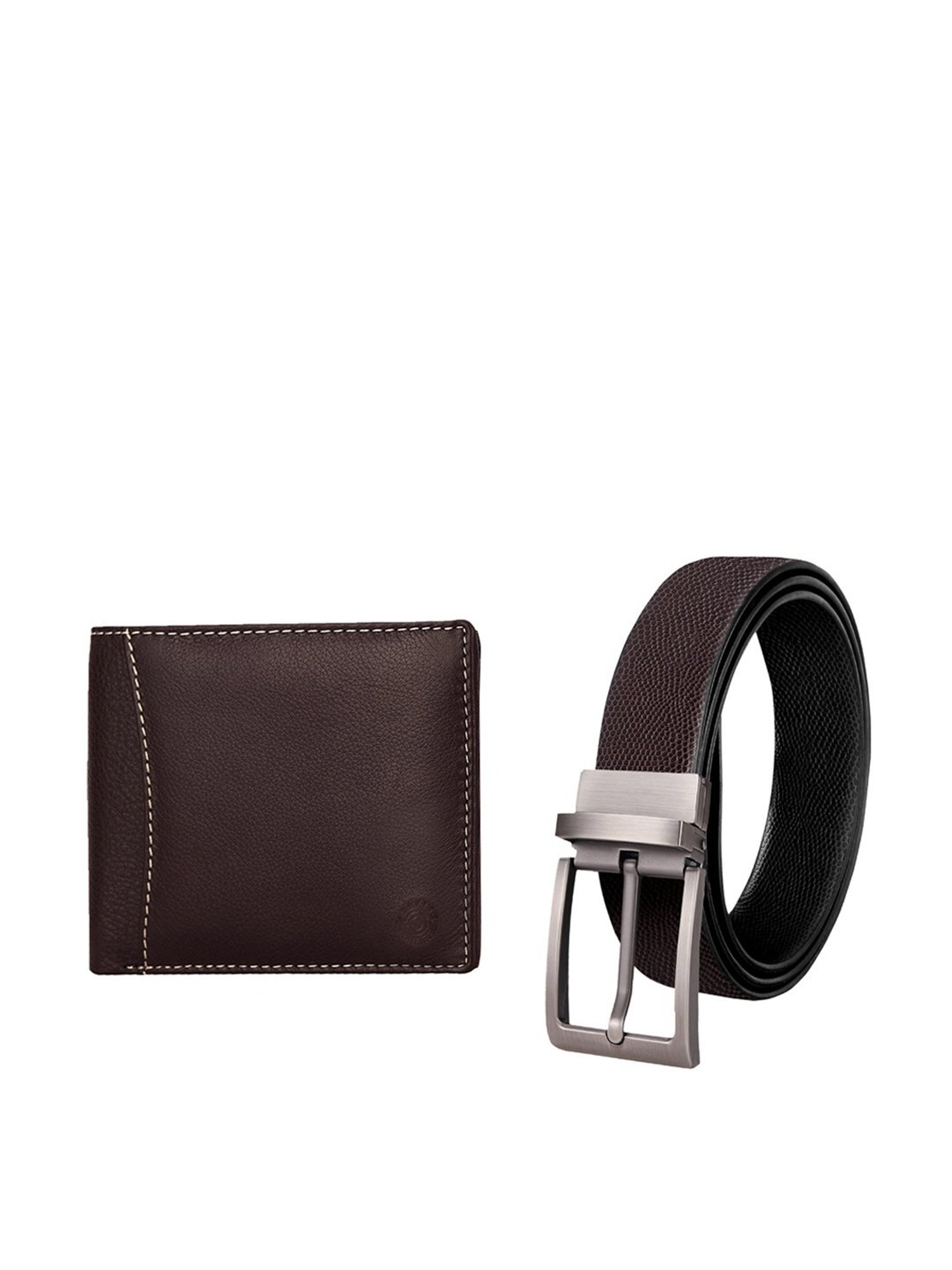 SCHARF Dark Brown Leather Reversible Belt With Wallet for Men