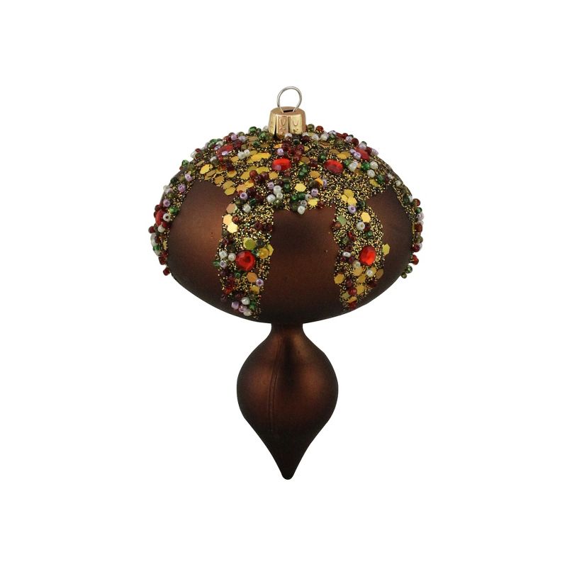 Barcana 3ct Glitter Sequin Beaded Shatterproof Christmas Finial Ornament Set 5" - Brown
