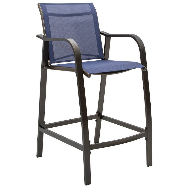 4pc Outdoor Counter Height Aluminum Bar Stools - Navy Blue - Pellebant