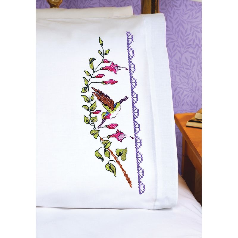 Janlynn Stamped Cross Stitch Pillowcase Pair 20"X30"-Hummingbird
