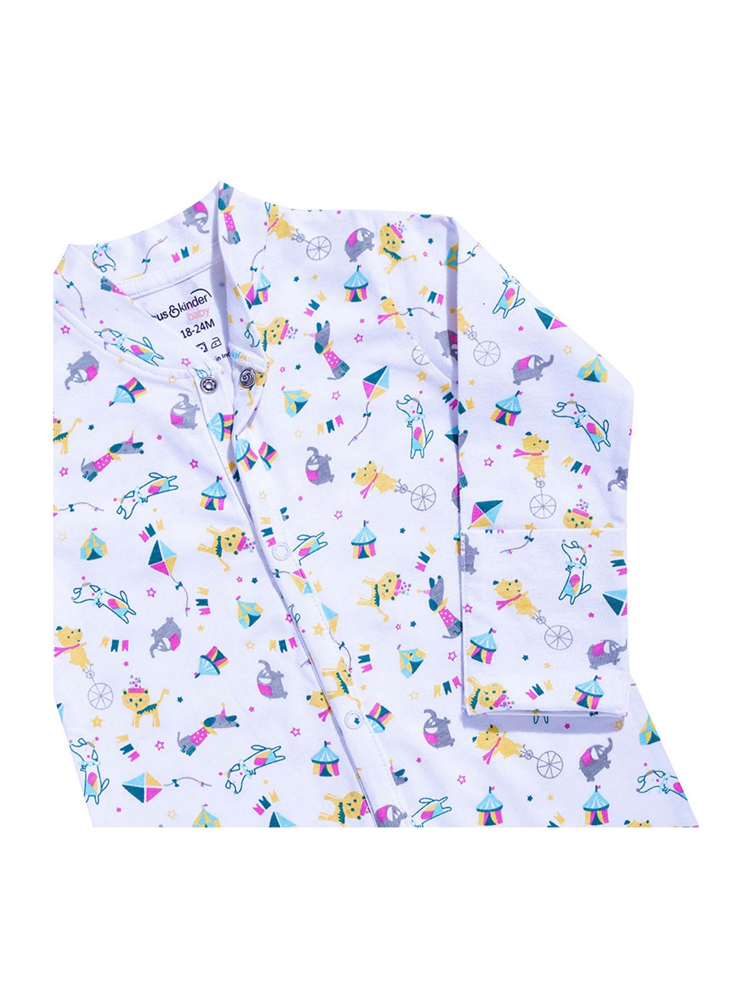 Haus & Kinder Boys Carnival Multicolor Cotton Printed Full Sleeves Sleepsuit