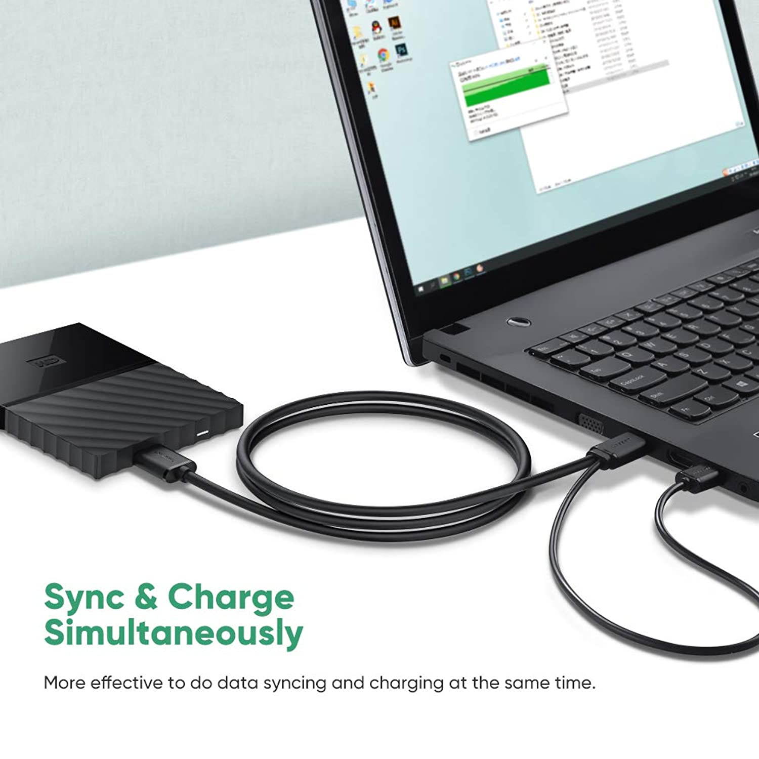 UGREEN Micro USB 3.0 Y Cable Super Speed USB 3.0 A Male to Micro B Male Y Splitter Adapter Cable Charging and Data Sync Cord for Micro USB 3.0 Android Smartphones and Tablets 3 feet Black