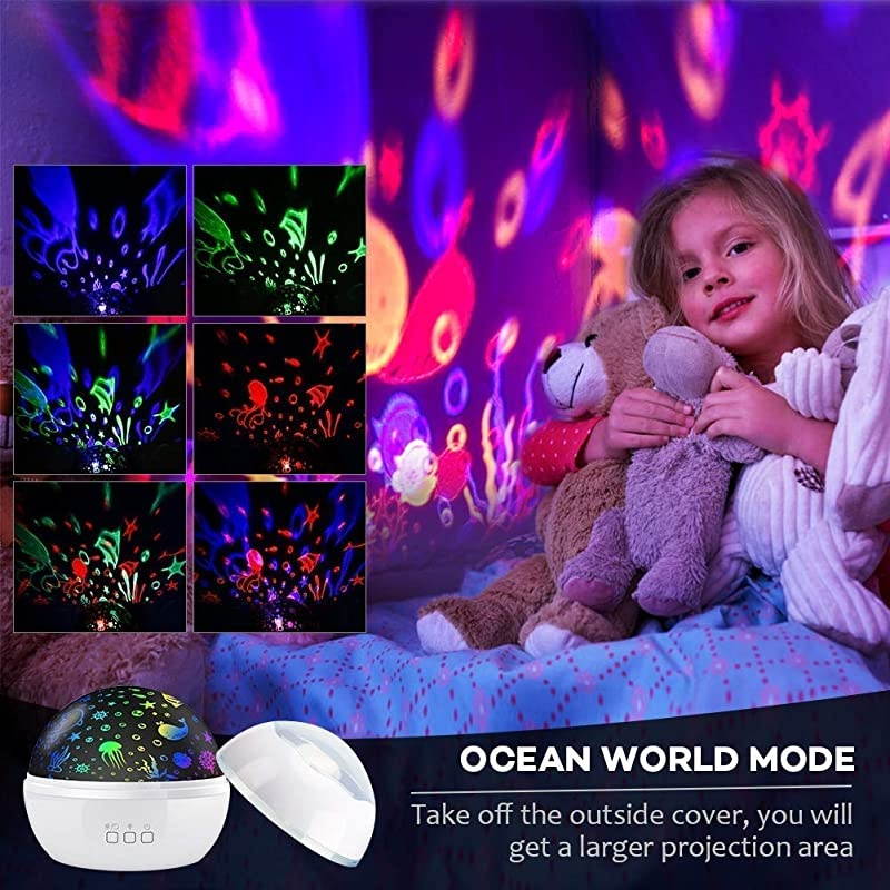 Light Projector Gift for Kids 8 Colors Rotating Baby Light Projector with Star and Ocean Theme for Children Adults Bedroom Living Room Holiday Decoration White