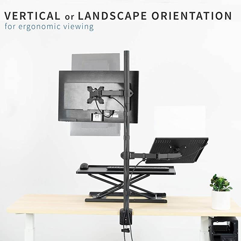 Black Fully Adjustable 13 to 32 inch Single Computer Monitor and Laptop Desk Mount Combo, Stand with Grommet Option, Fits up to 17 inch Laptops STAND-V002C