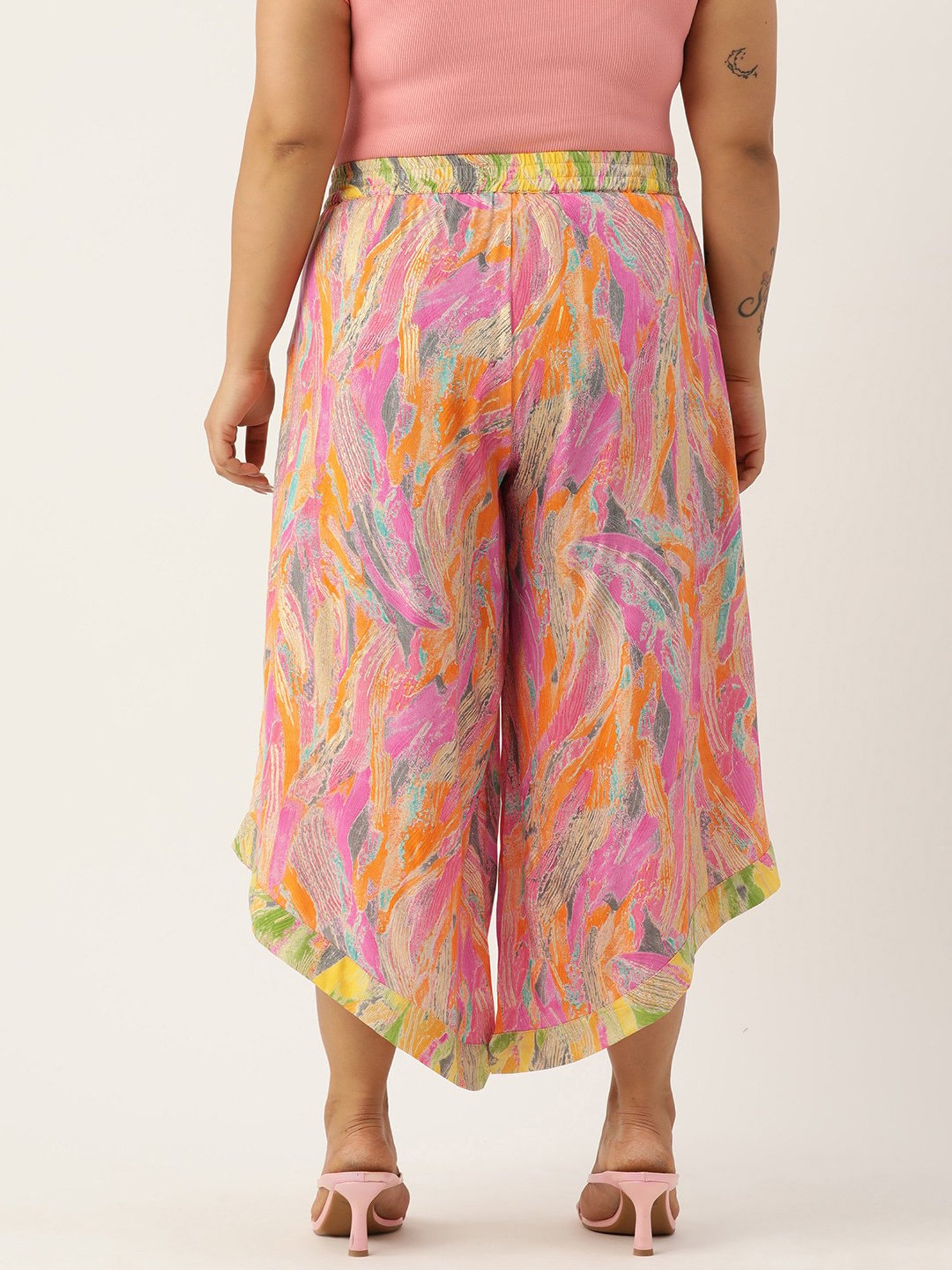 theRebelinme Pink Printed Relaxed Fit High Rise Plus Size Culottes