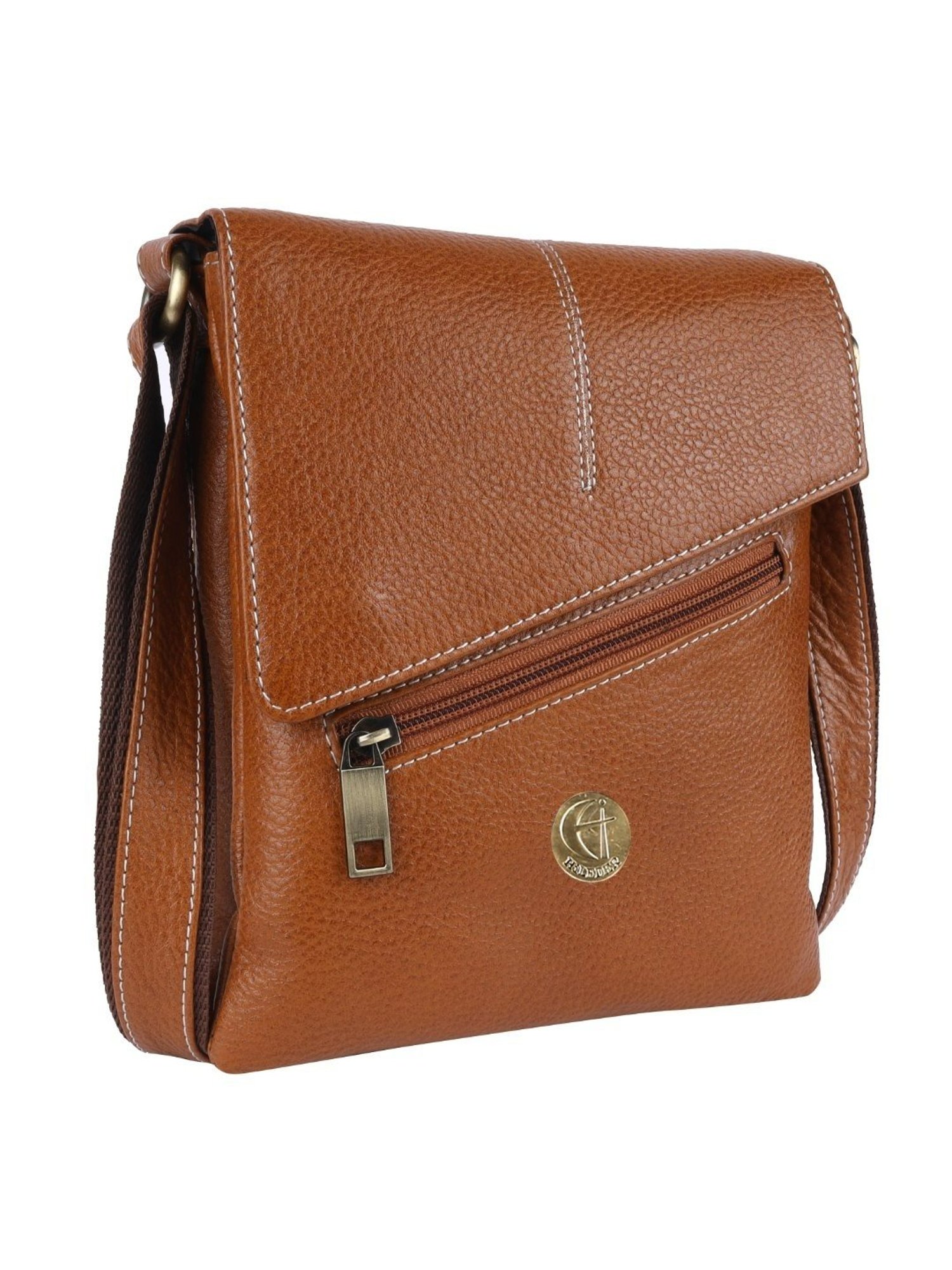 HiLEDER Brown Textured Small Leather 8 inch Cross Body Bag