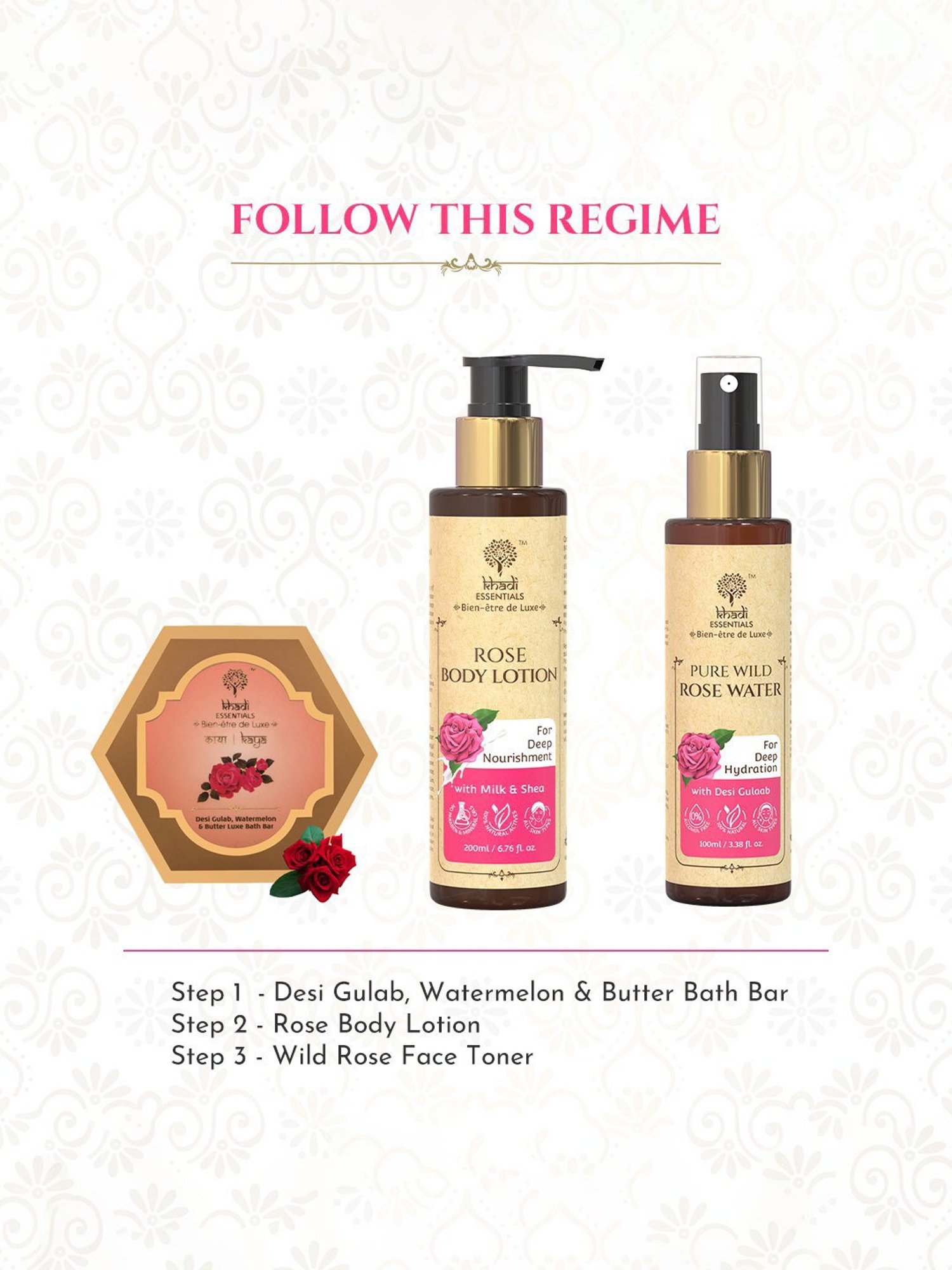 Khadi Essentials Rose Body Lotion with Milk & Shea Helps in Deep Nourishment - 200 ml
