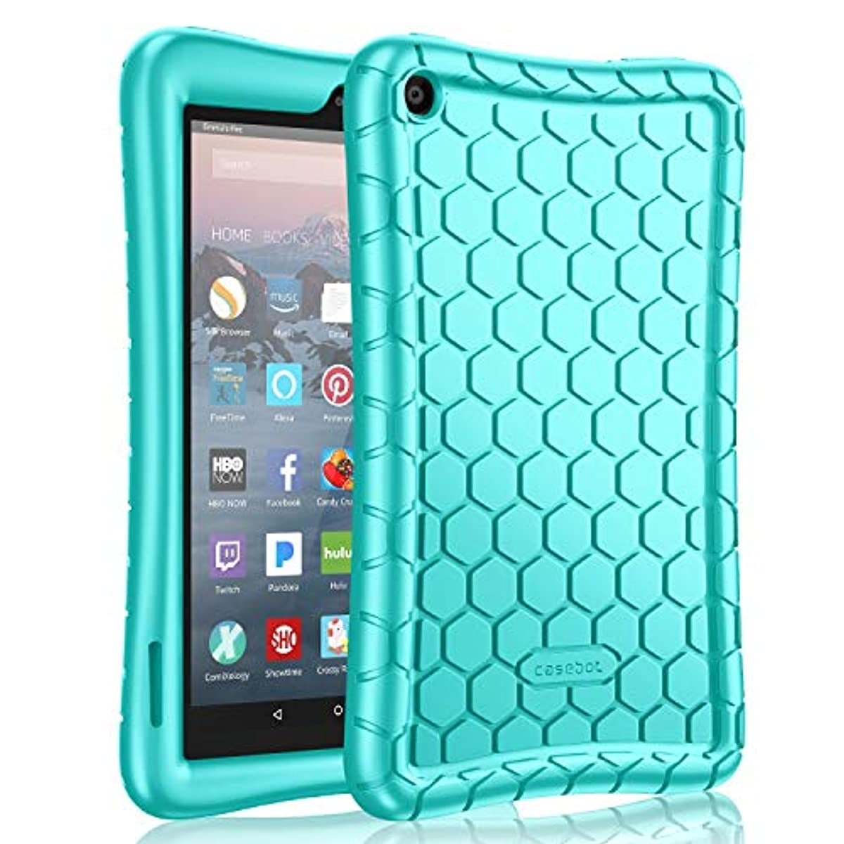 Fintie Silicone Case for All-New Amazon Fire 7 Tablet (9th Generation, 2019 Release) - [Honey Comb Series] [Kids Friendly] Light Weight [Anti Slip] Shock Proof Protective Cover, Turquoise