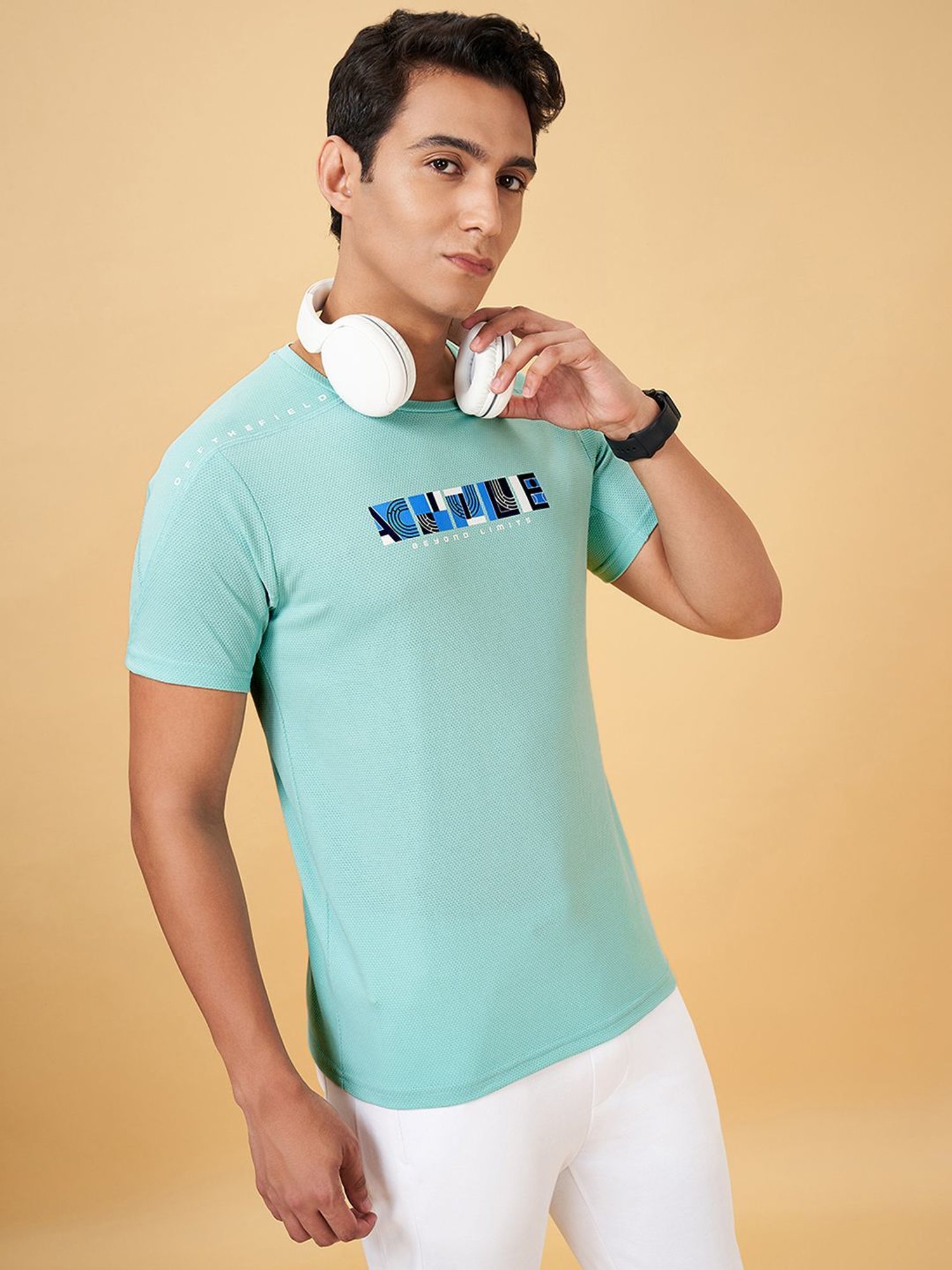 Ajile By Pantaloons Aqua Green Slim Fit Printed T-Shirt