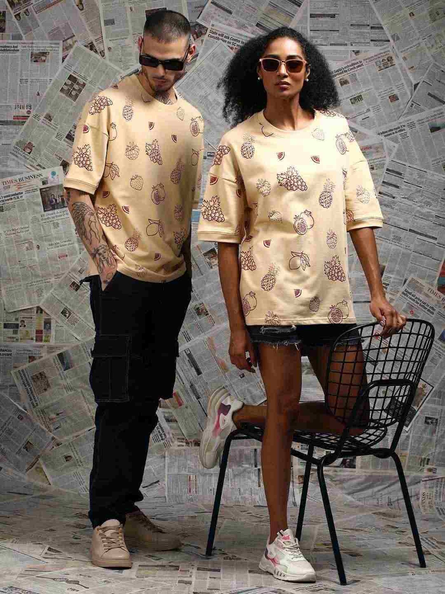 Difference Of Opinion Beige Loose Fit Printed Unisex T-Shirt