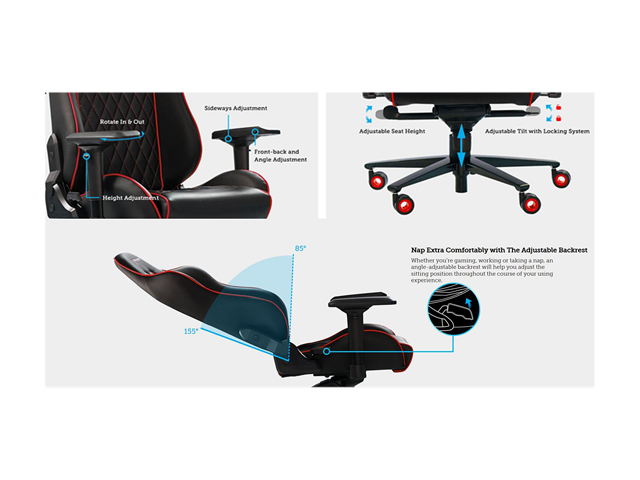 EWin Gaming and Office Chair CPB Champion Series Ergonomic Chair With Pillows (Black and Red)