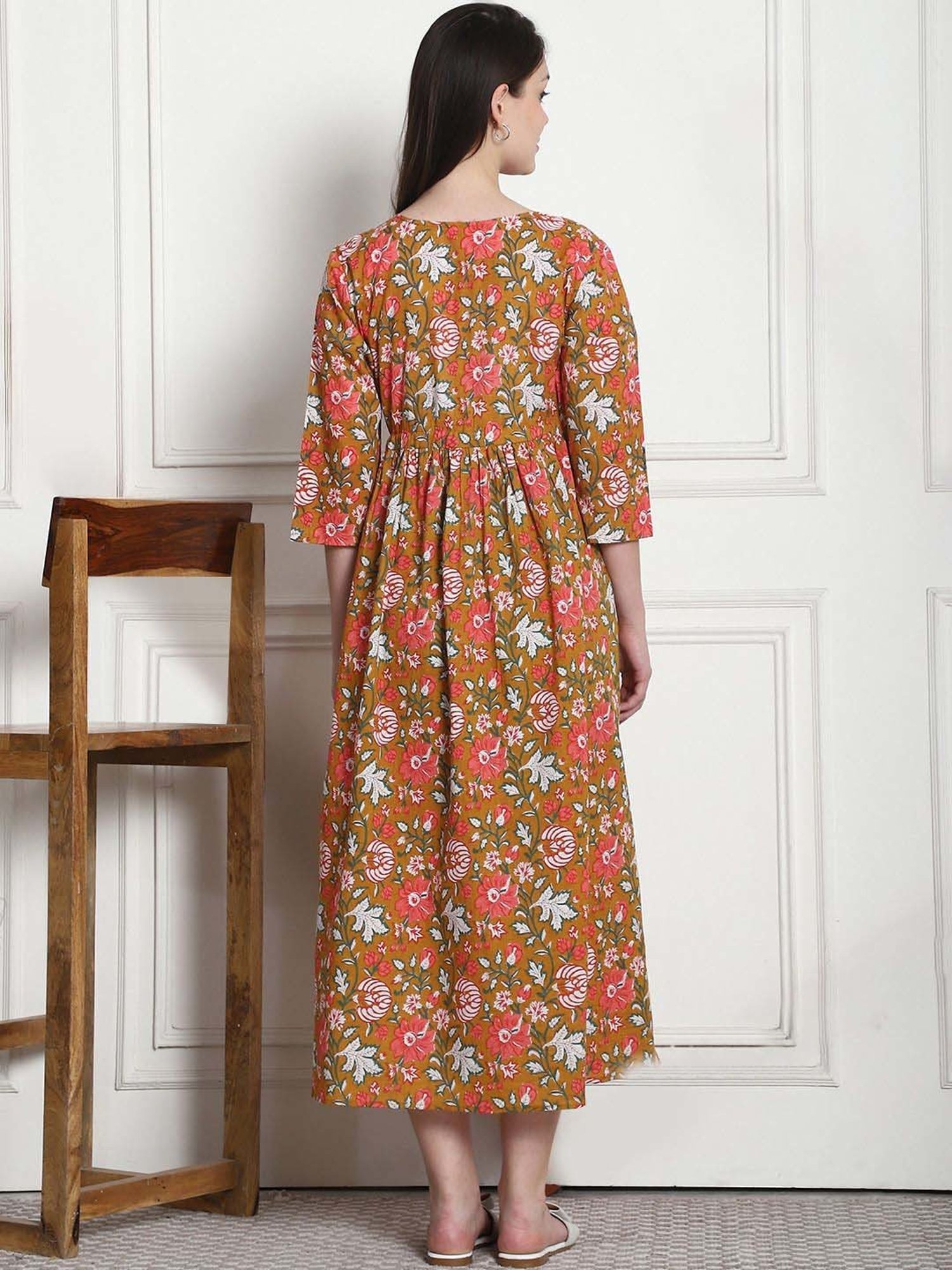 Secret Wish Brown Cotton Floral Straight Night Dress