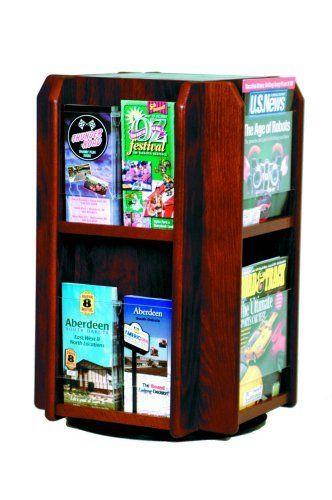 Four-Sided Revolving Oak Display Rack w Removable Dividers (Dark Red Mahogany)