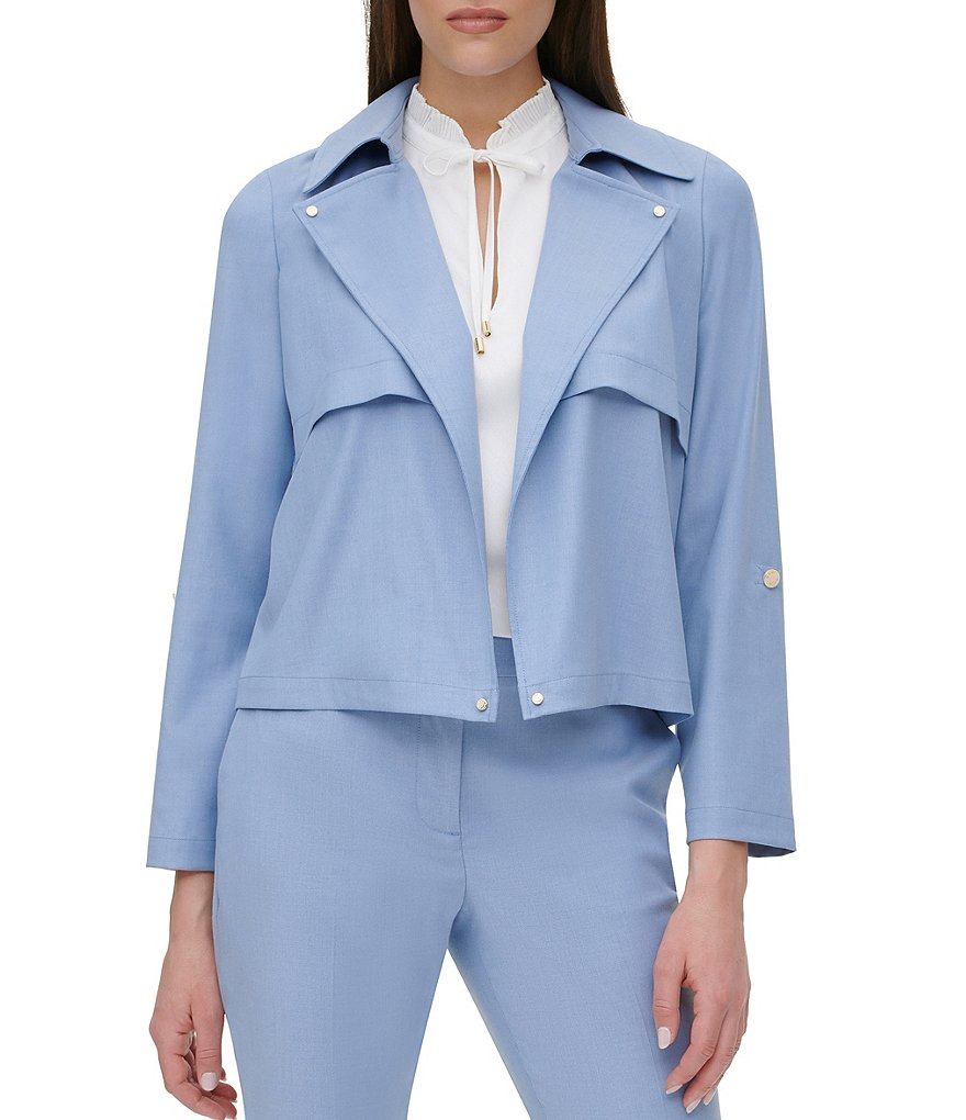 Eva Varro Solid Knit Jersey Notch Lapel Collar Two-Button Jacket