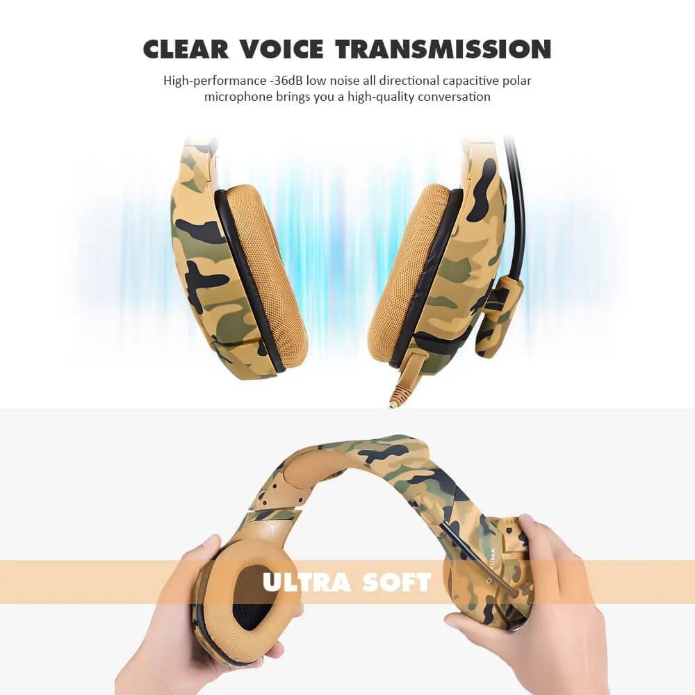 ONIKUMA K1B 3.5mm Head-mounted Headset Wired Gaming Headset with 50mm Driver Unit Noise Reduction Microphone Camouflage Grey