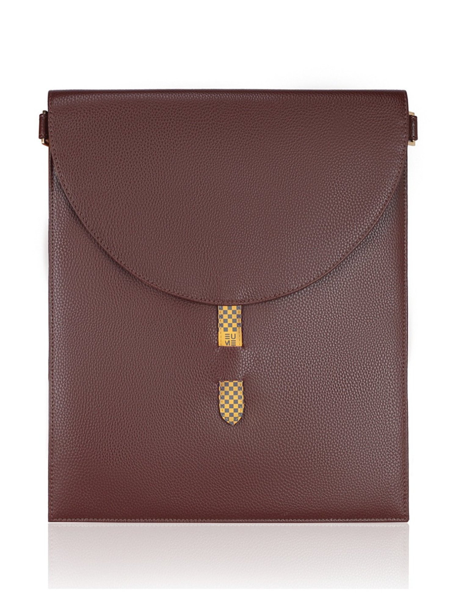 Eume Hibiscus Brown Leather Laptop Sleeve