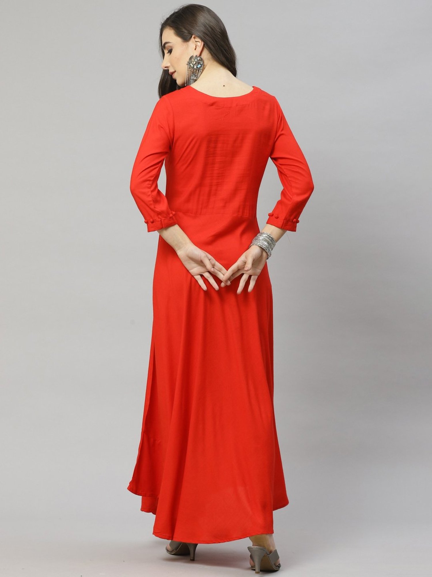 HIGHLIGHT FASHION EXPORT Red Embellished Maxi Dress