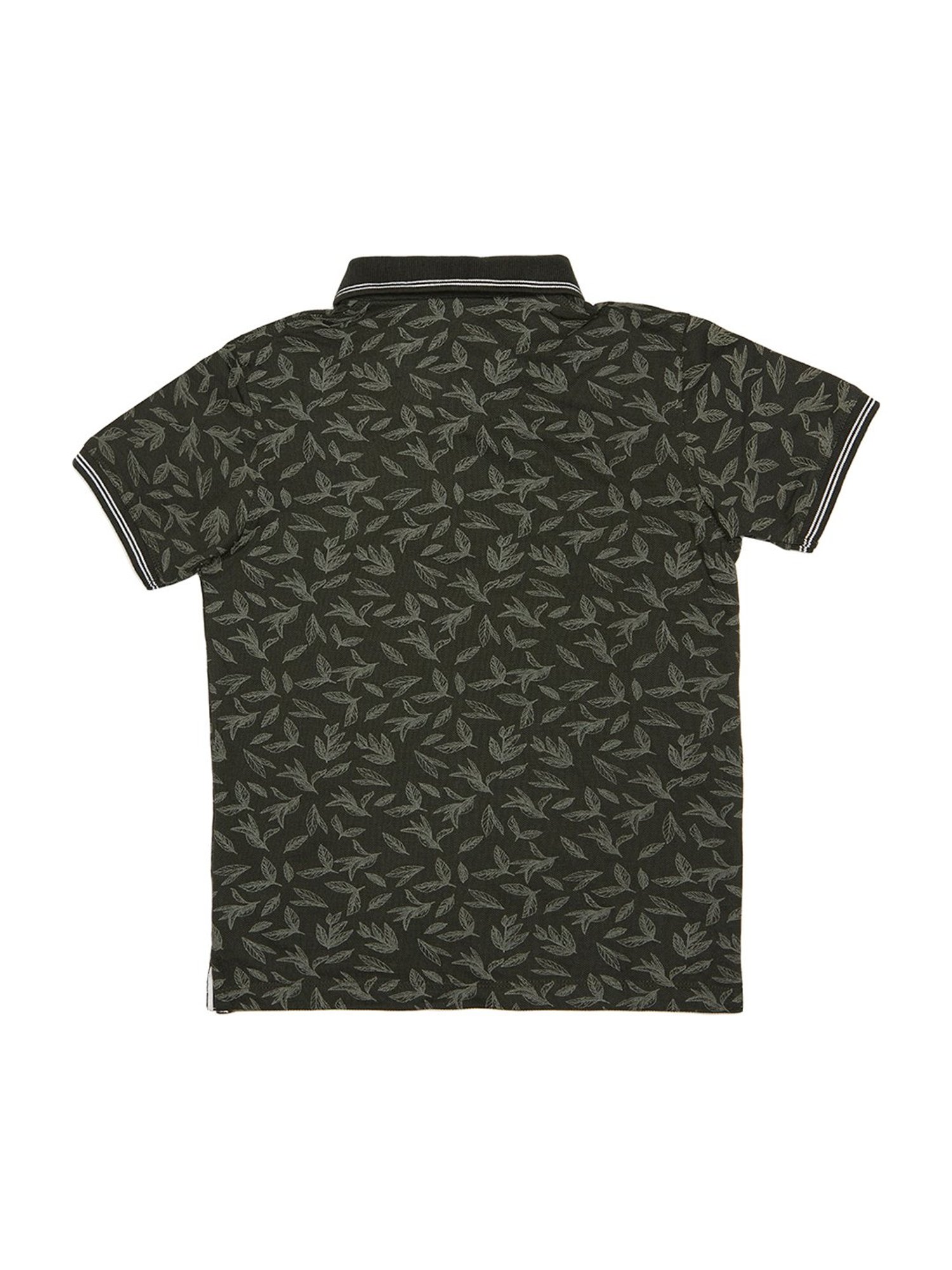 Octave Kids Dark Olive Cotton Floral Polo T-Shirt