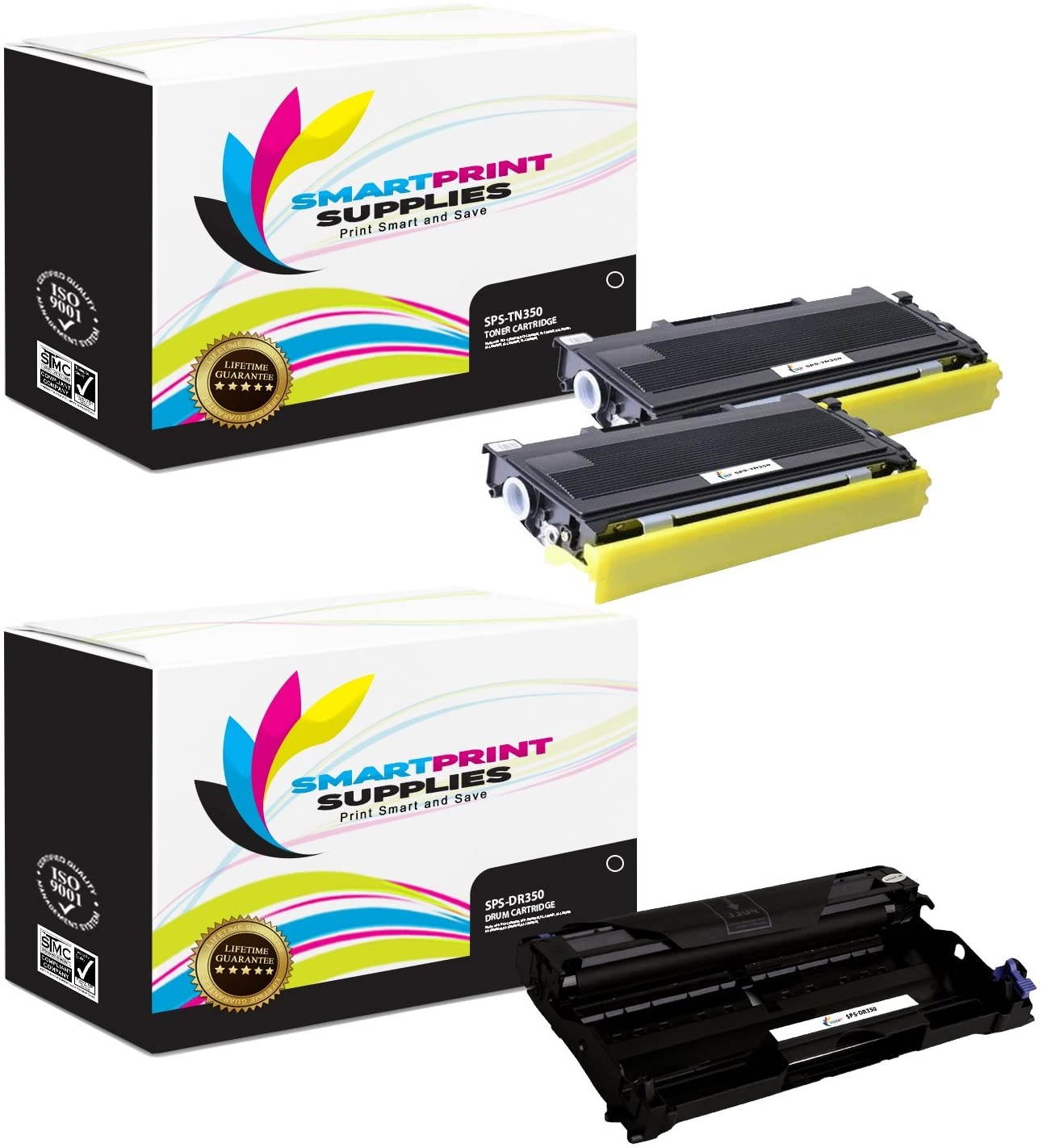 Smart Print Supplies Compatible TN350 DR350 Toner Cartridge and Drum Unit Replacement for Brother DCP-7010 7025, HL-2030 2070N, Intellifax 2910, MFC-7220 7820N Printers (2 TN-350, 1 DR-350) - 3 Pack
