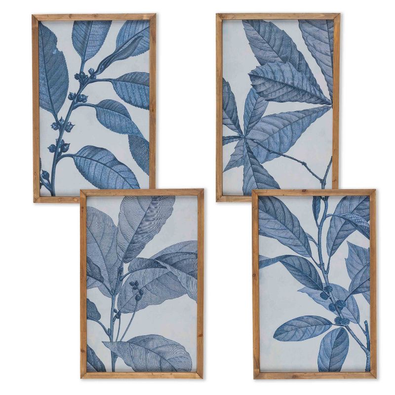 Lone Elm Studios Assorted Style, Ink Blue Leaf Prink with Barn Wood Frame (Set of 4)