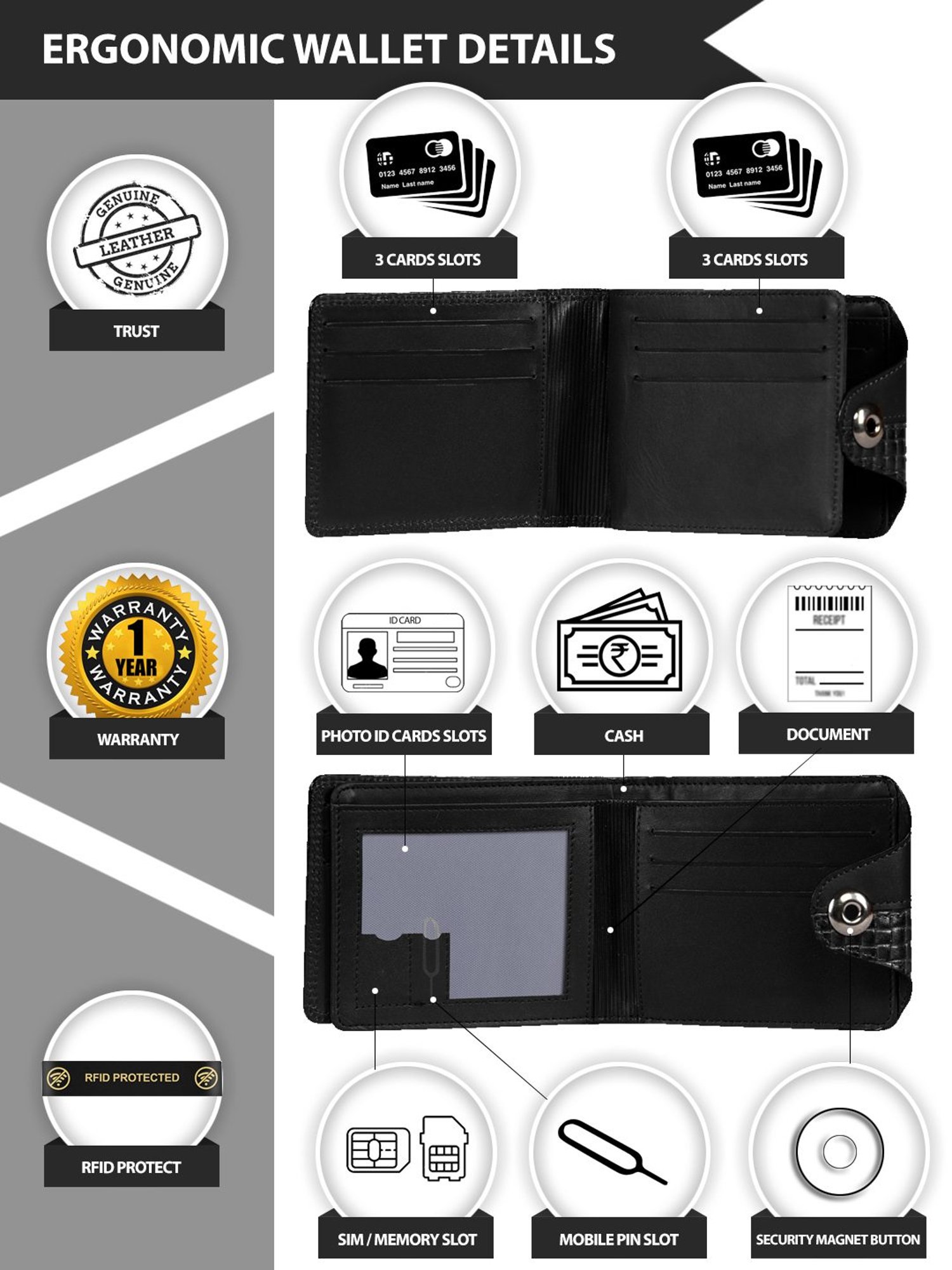 Scharf Black Leather Set Of Waist Belt And Wallet For Men