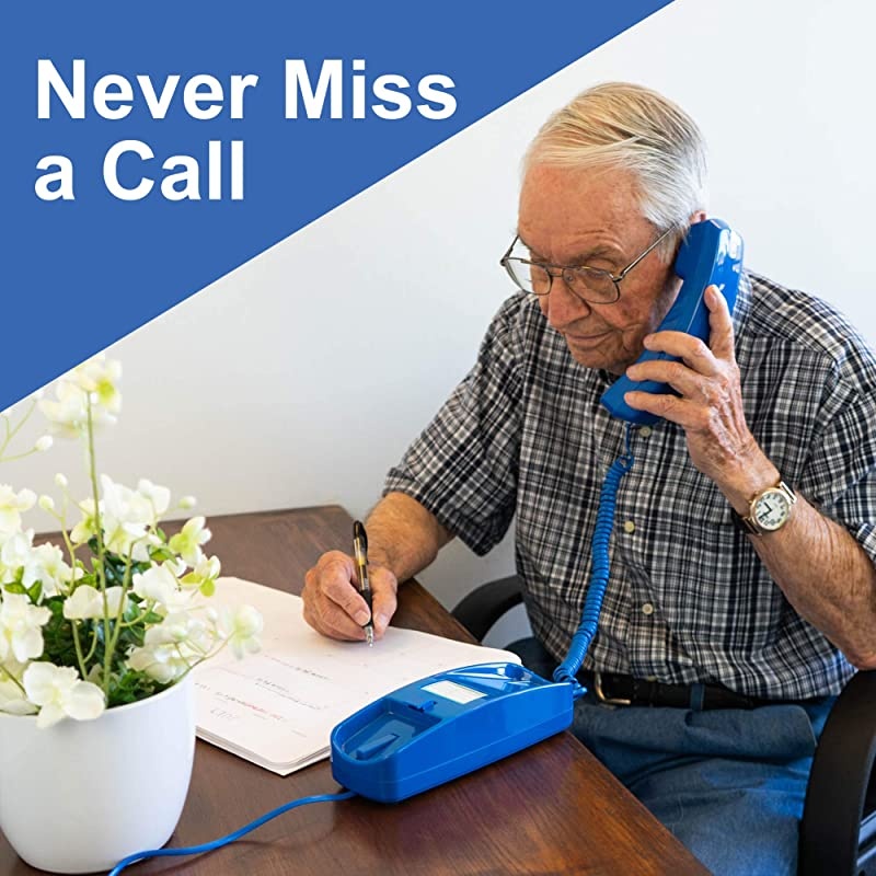 Phone - Phones for Seniors - Phone for Hearing impaired - Classic Blue - Retro Novelty Telephone - an Improved Version of The Princess Phones in 1965 - Style Big Button