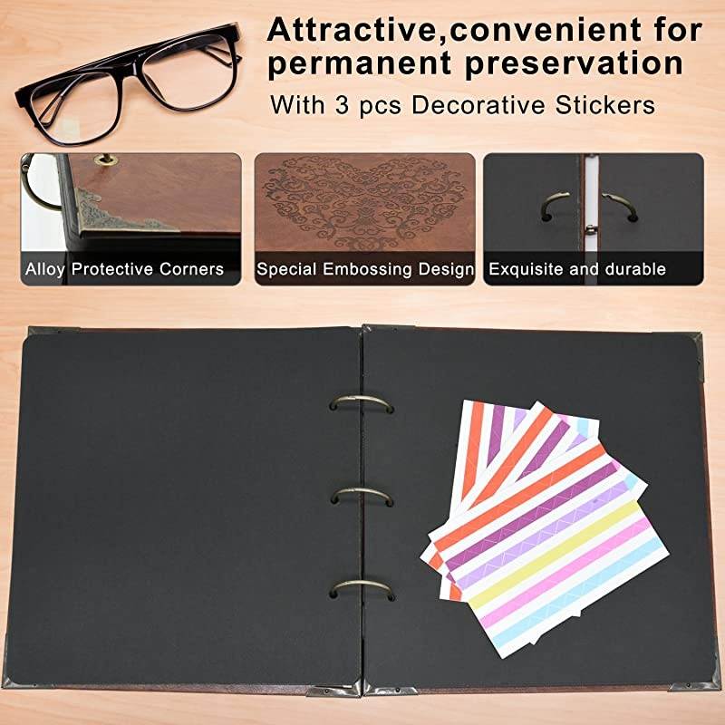 Scrapbook Photo Album Heart Scrapbook Album 10x10 50 Pages Hardcover Vintage Leather ThreeRing Binder Picture Booth Albums for Anniversary Wedding Guest Family Memory Travelling